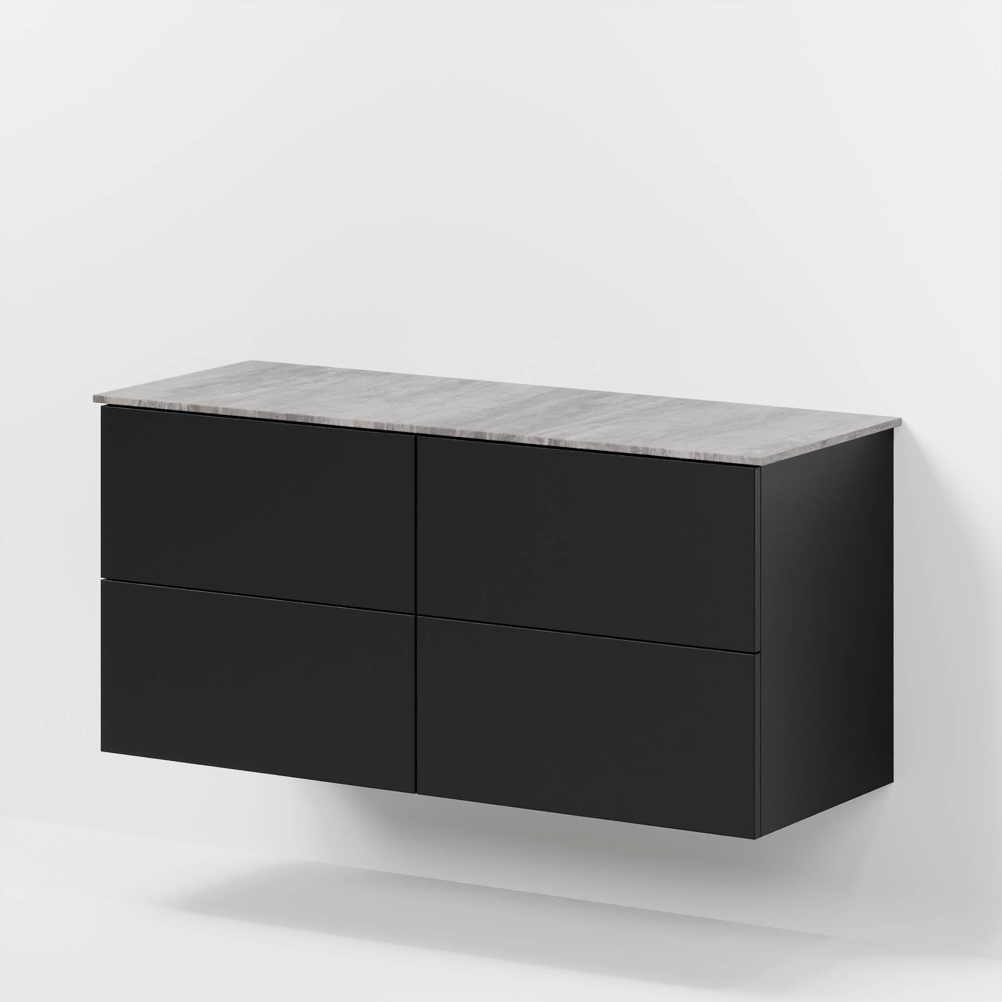 Bathroom furniture with classic fronts - 120x46x56 cm - black mat - melamine countertop in concrete look for double wash basin - Vinderup - MASTERSTORE - 8595677197679 - Furniture Set - Cabinet & Front - 70-120-11-02-81 - 8595677197679