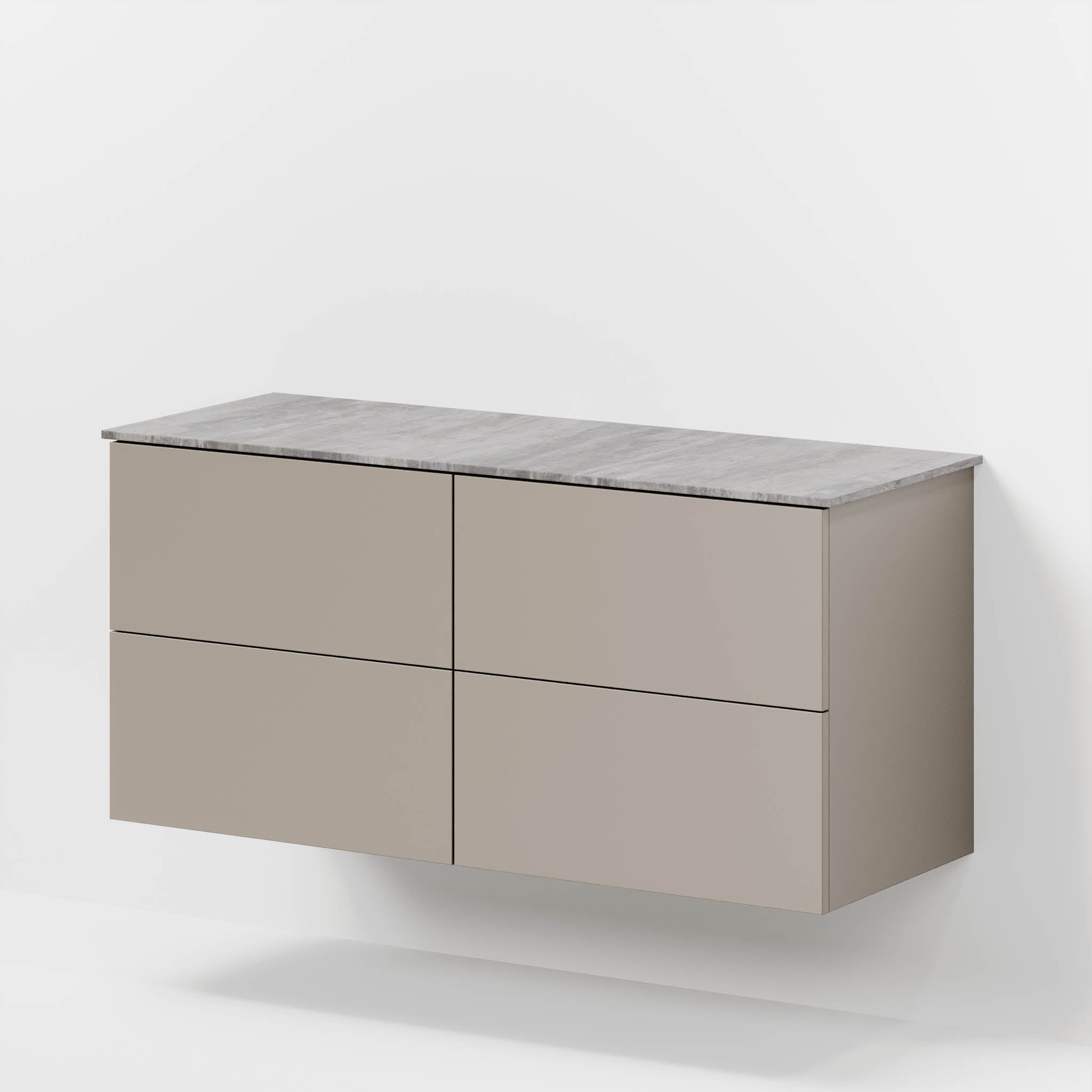 Bathroom furniture with classic fronts - 120x46x56 cm - sandstone mist - melamine countertop in concrete look for double wash basin - Vinderup - MASTERSTORE - 8595677197730 - Furniture Set - Cabinet & Front - 70-120-11-30-81 - 8595677197730