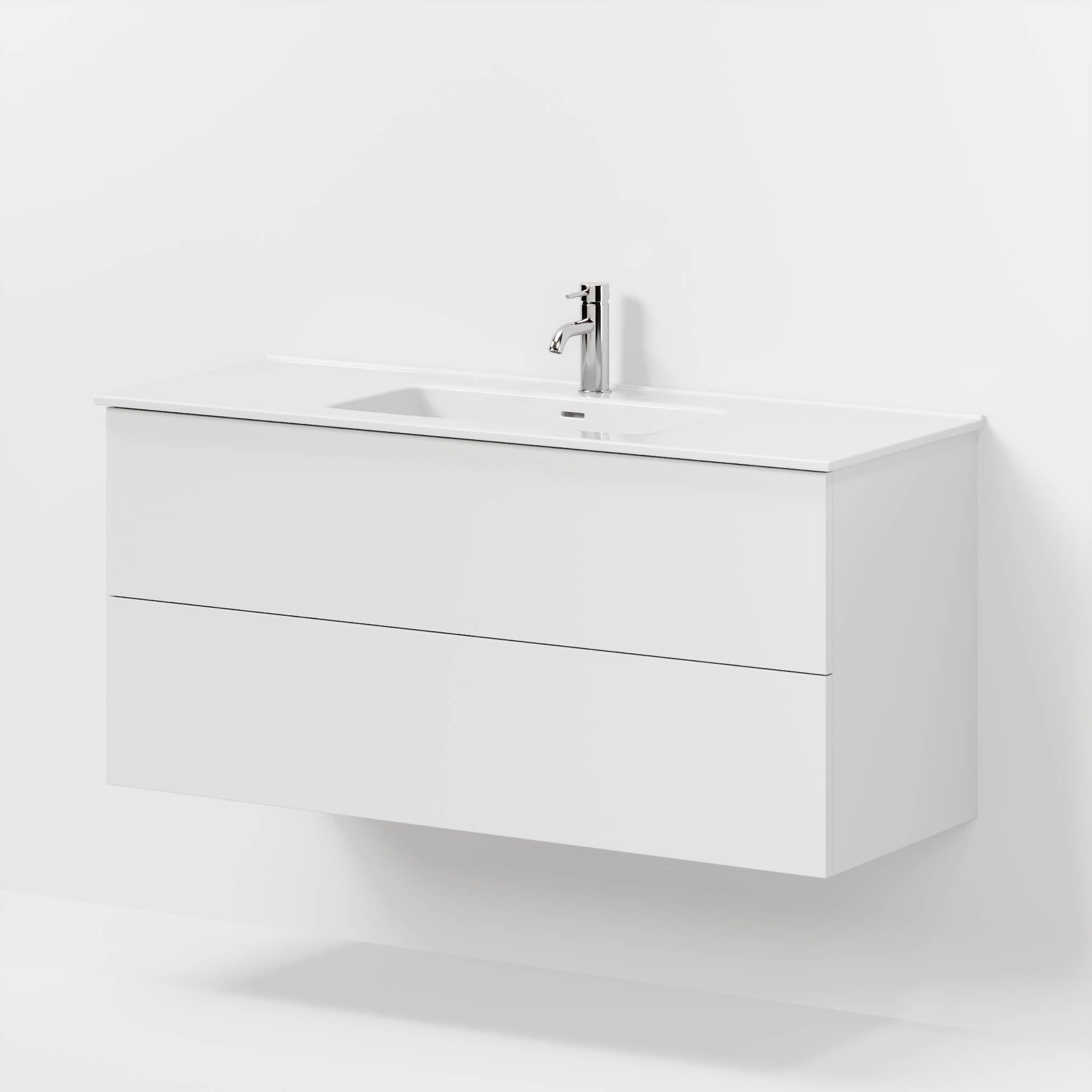 Bathroom furniture with classic fronts - 120x46x57 cm - matte white - ceramic basin - Vestbjerg - MASTERSTORE - 8595677196481 - Furniture Set - Basin & Cabinet - 70-120-54-01-80 - 8595677196481