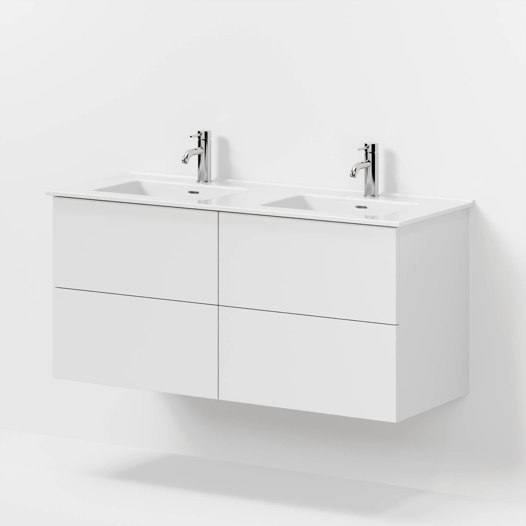 Bathroom furniture with classic fronts - 120x46x57 cm - white mat - ceramic double basin - Vestbjerg - MASTERSTORE - 8595677196498 - Furniture Set - Basin & Cabinet - 70-120-54-01-81 - 8595677196498