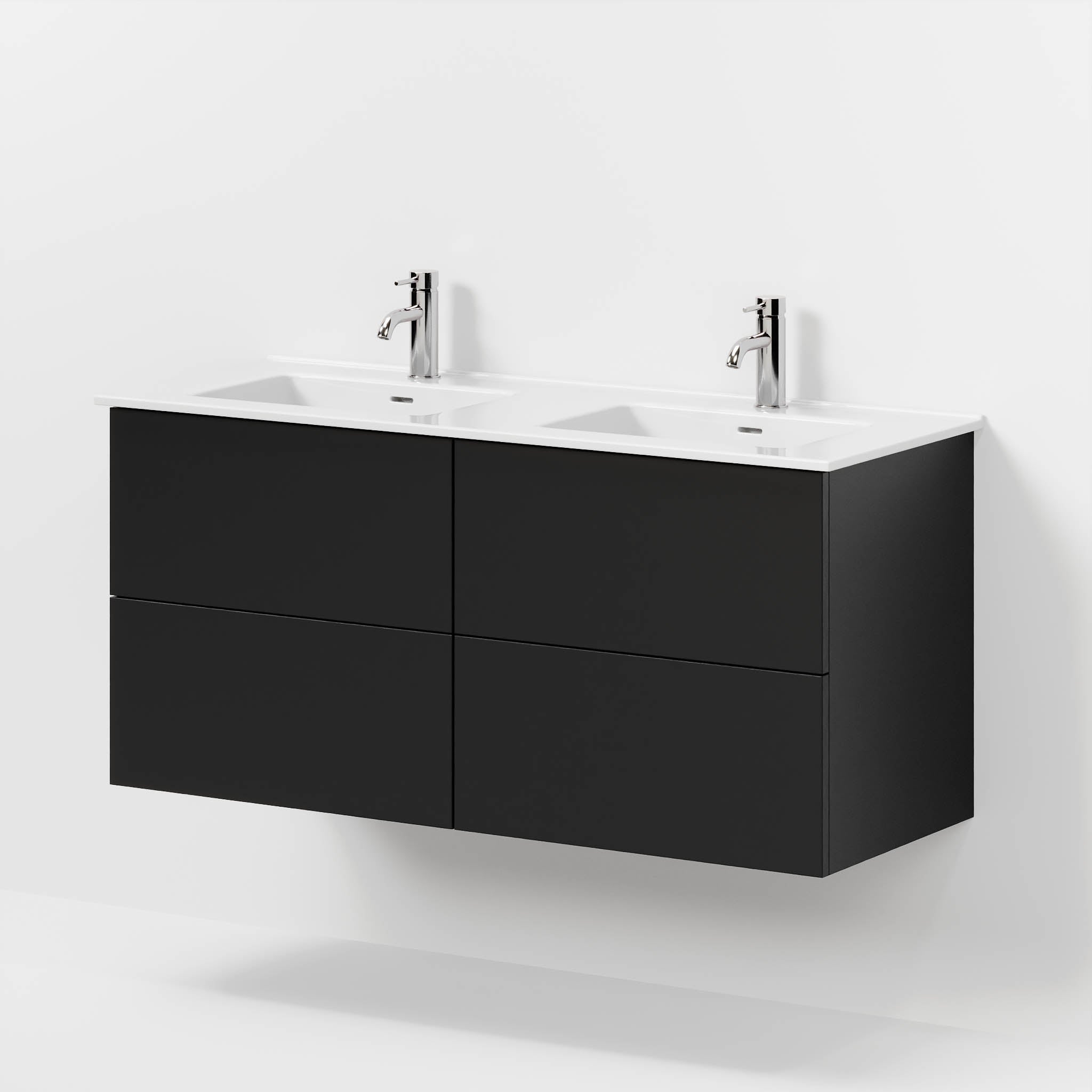 Bathroom furniture with classic fronts - 120x46x57 cm - white mat - ceramic double basin - Vestbjerg - MASTERSTORE - 8595677196498 - Furniture Set - Basin & Cabinet - 70-120-54-01-81 - 8595677196498