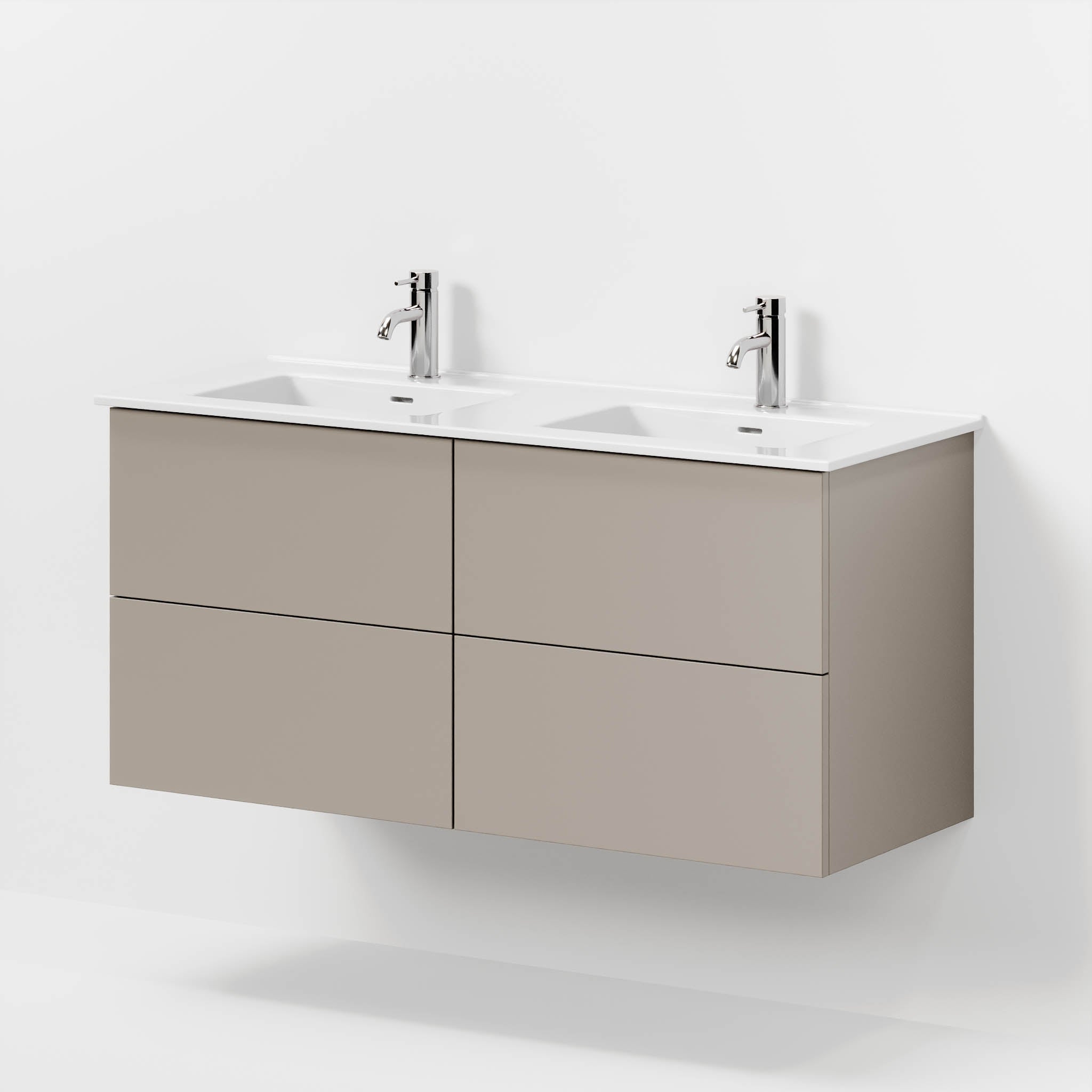 Bathroom furniture with classic fronts - 120x46x57 cm - sandstone mist - ceramic double basin - Vestbjerg - MASTERSTORE - 8595677196603 - Furniture Set - Basin & Cabinet - 70-120-54-30-81 - 8595677196603