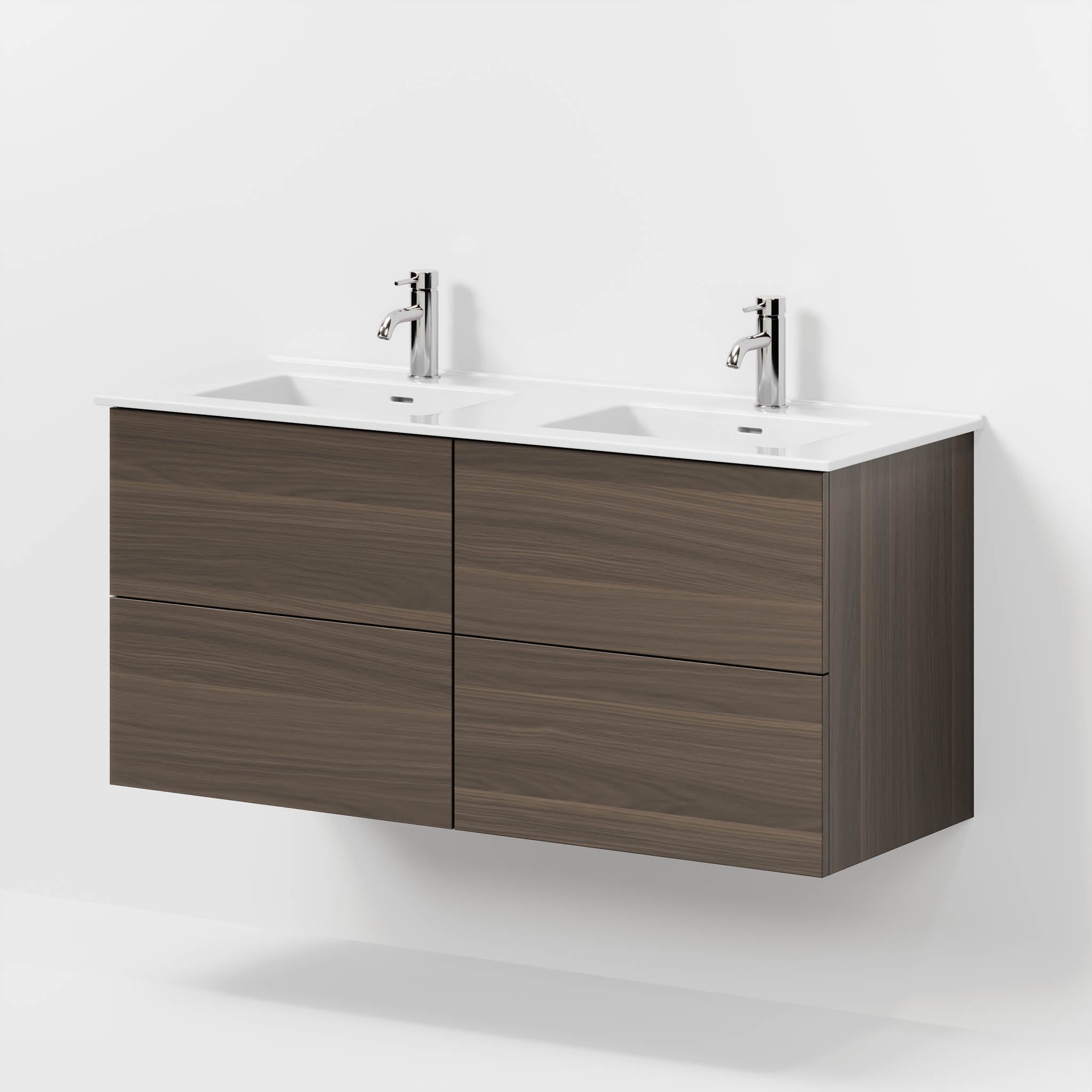 Bathroom furniture with classic fronts - 120x46x57 cm - walnut - ceramic double basin - Vestbjerg - MASTERSTORE - 8595677196702 - Furniture Set - Basin & Cabinet - 70-120-54-84-81 - 8595677196702