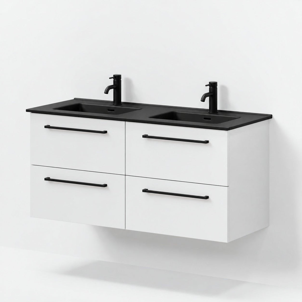 Bathroom furniture with classic fronts - 120x46x57 cm - white mat - black ceramic double basin - Vadum - MASTERSTORE - 8595677196221 - Vanity Units - 70-120-56-01-81 - 8595677196221