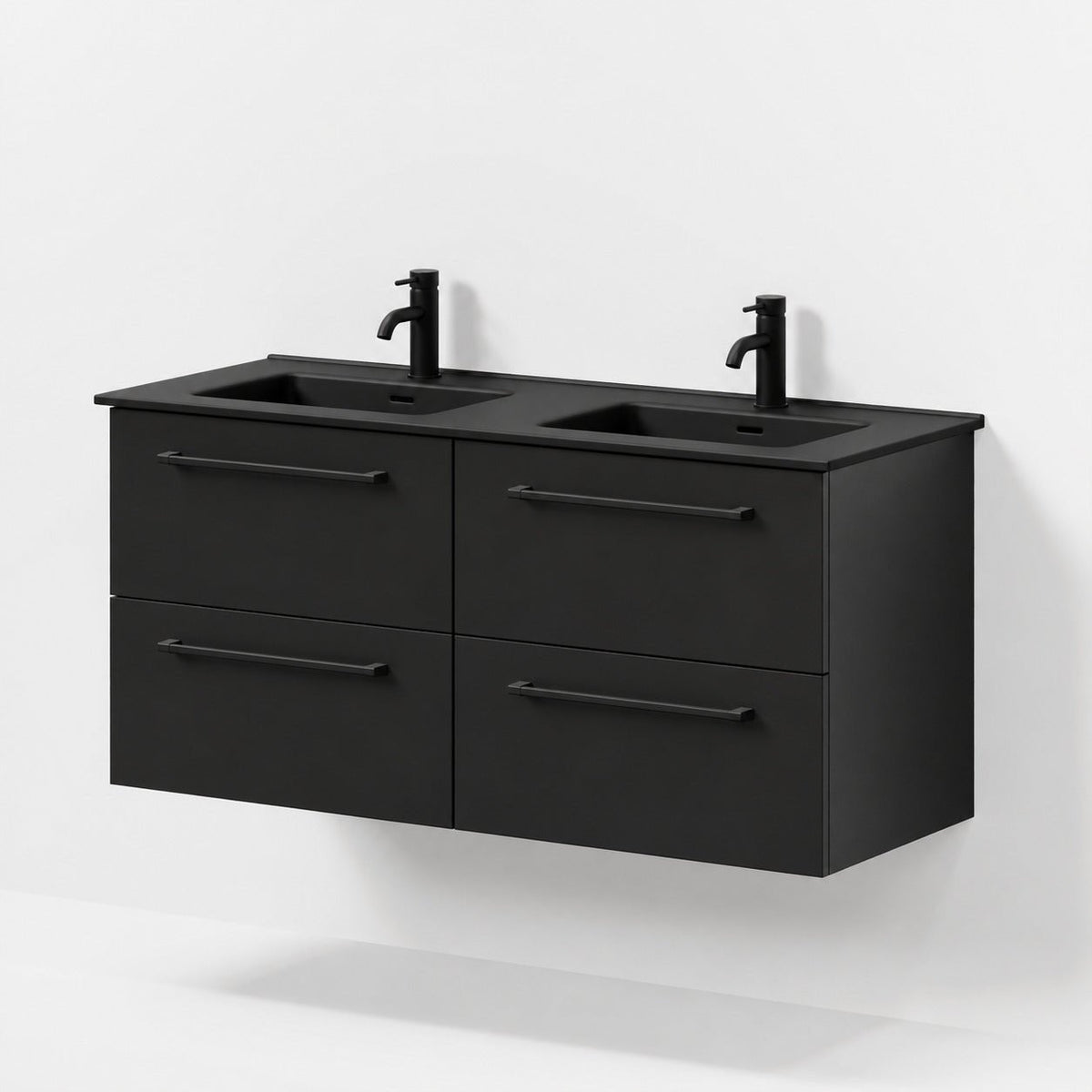 Bathroom furniture with classic fronts - 120x46x57 cm - black mat - black ceramic double basin - Vadum - MASTERSTORE - 8595677196283 - Vanity Units - 70-120-56-02-81 - 8595677196283
