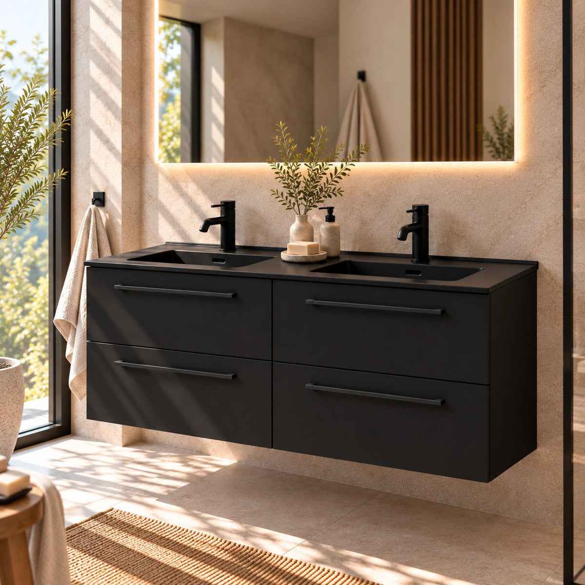 Bathroom furniture with classic fronts - 120x46x57 cm - black mat - black ceramic double basin - Vadum - MASTERSTORE - 8595677196283 - Vanity Units - 70-120-56-02-81 - 8595677196283