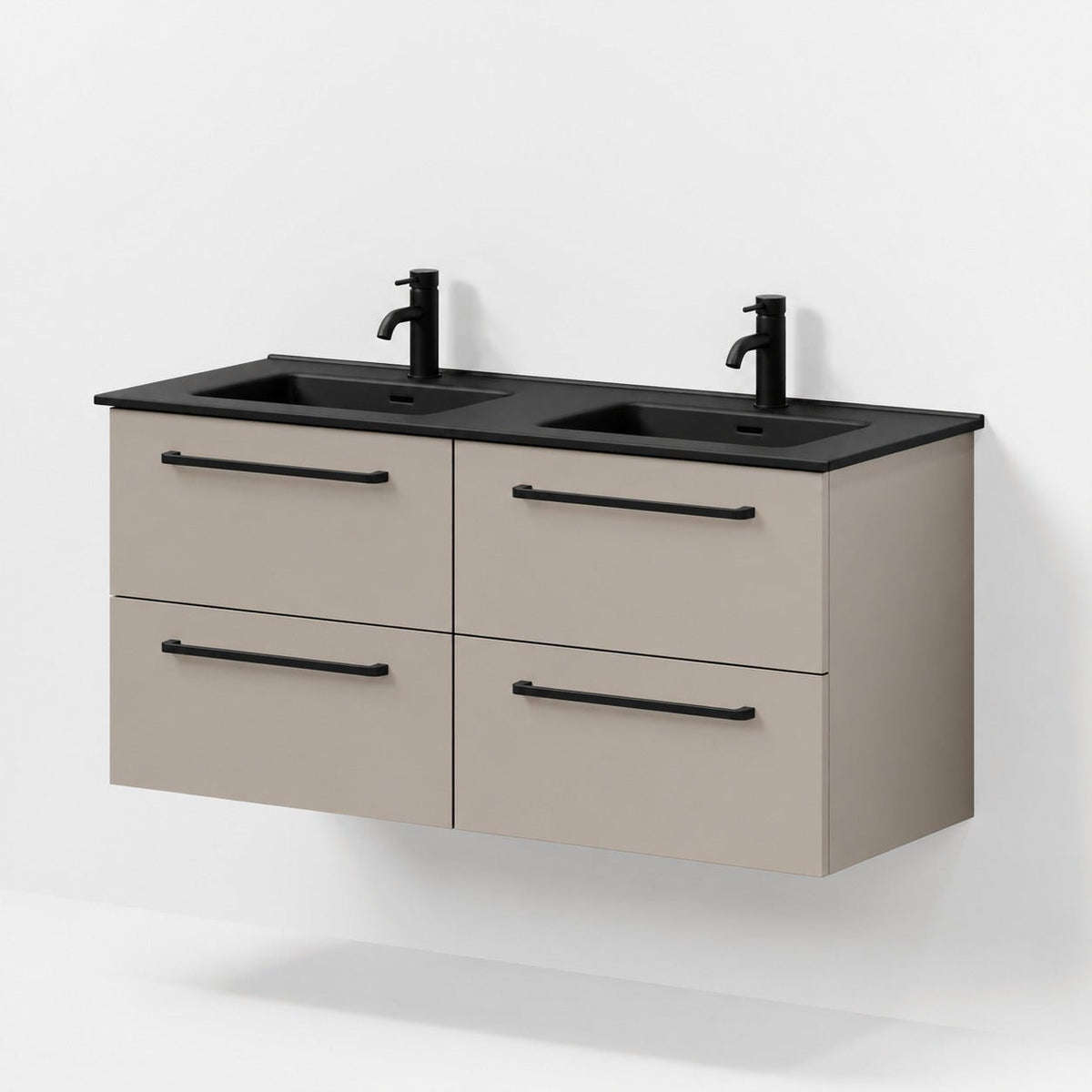 Bathroom furniture with classic fronts - 120x46x57 cm - sandstone mist - black ceramic double basin - Vadum - MASTERSTORE - 8595677196337 - Vanity Units - 70-120-56-30-81 - 8595677196337