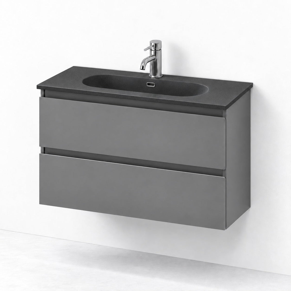 Vanity unit 80 cm in matt grey with black basin - Skagen - MASTERSTORE - 8595677151138 - Vanity Units - 73-080-73-03-30 - 8595677151138