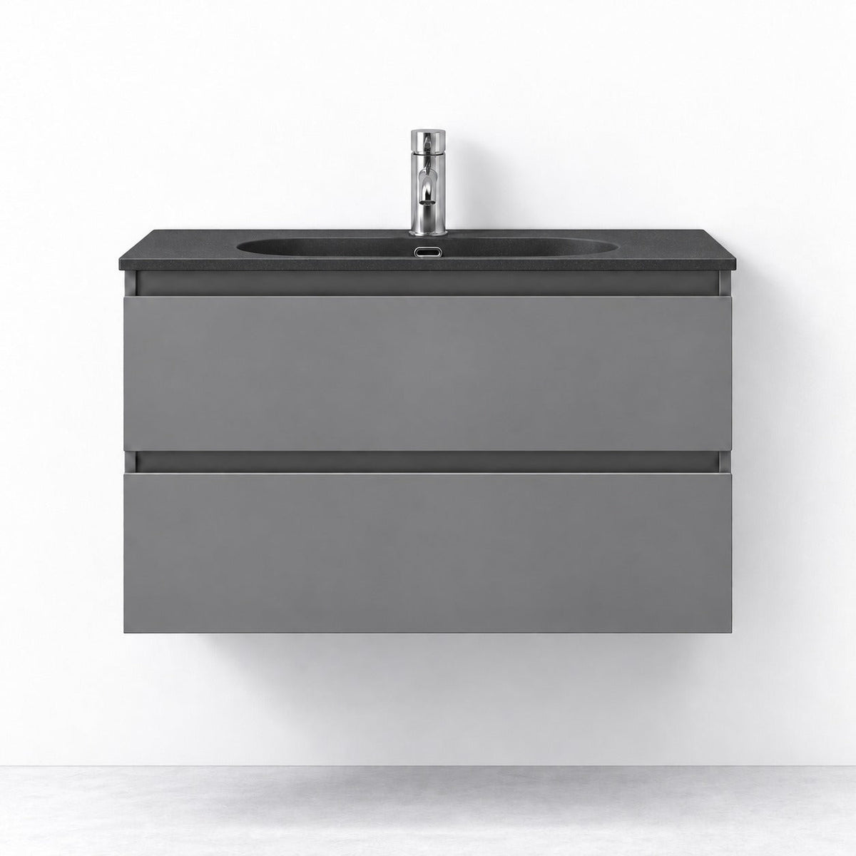 Vanity unit 80 cm in matt grey with black basin - Skagen - MASTERSTORE - 8595677151138 - Vanity Units - 73-080-73-03-30 - 8595677151138