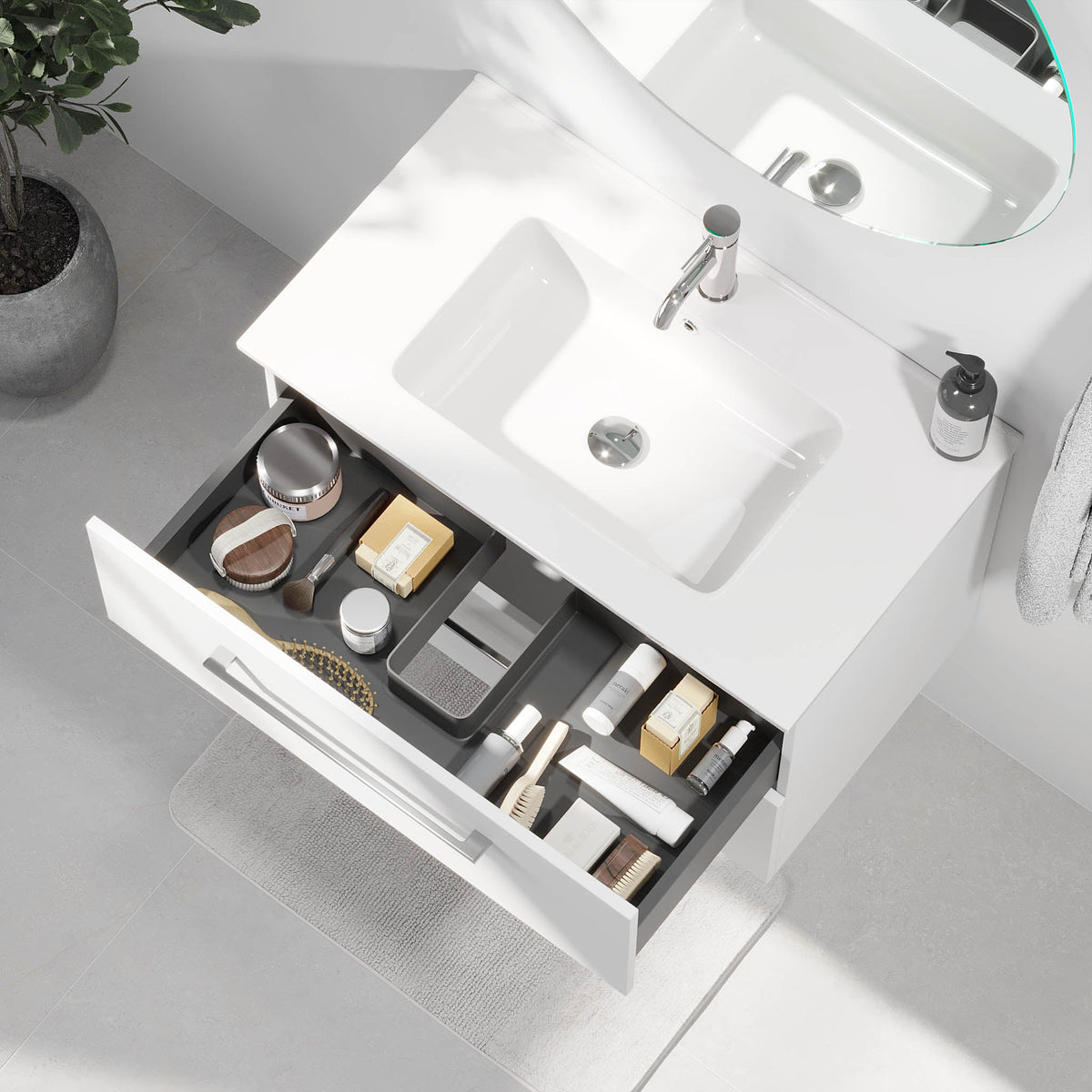 Bathroom vanity with classic fronts - 80x46x57 cm - ceramic washbasin - matte white - Magnor - MASTERSTORE - 8595677171631 - Vanity Units - 75-080-50-01-40 - 8595677171631