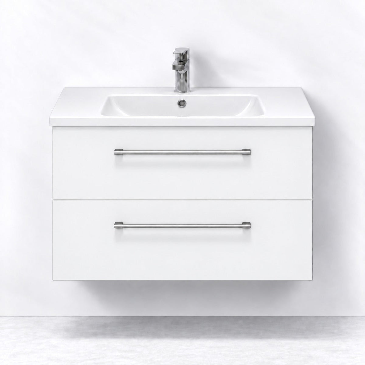 Vanity unit 80 cm in matt white with porcelain basin - Melhus - MASTERSTORE - 8595677172119 - Vanity Units - 75-080-68-01-40 - 8595677172119