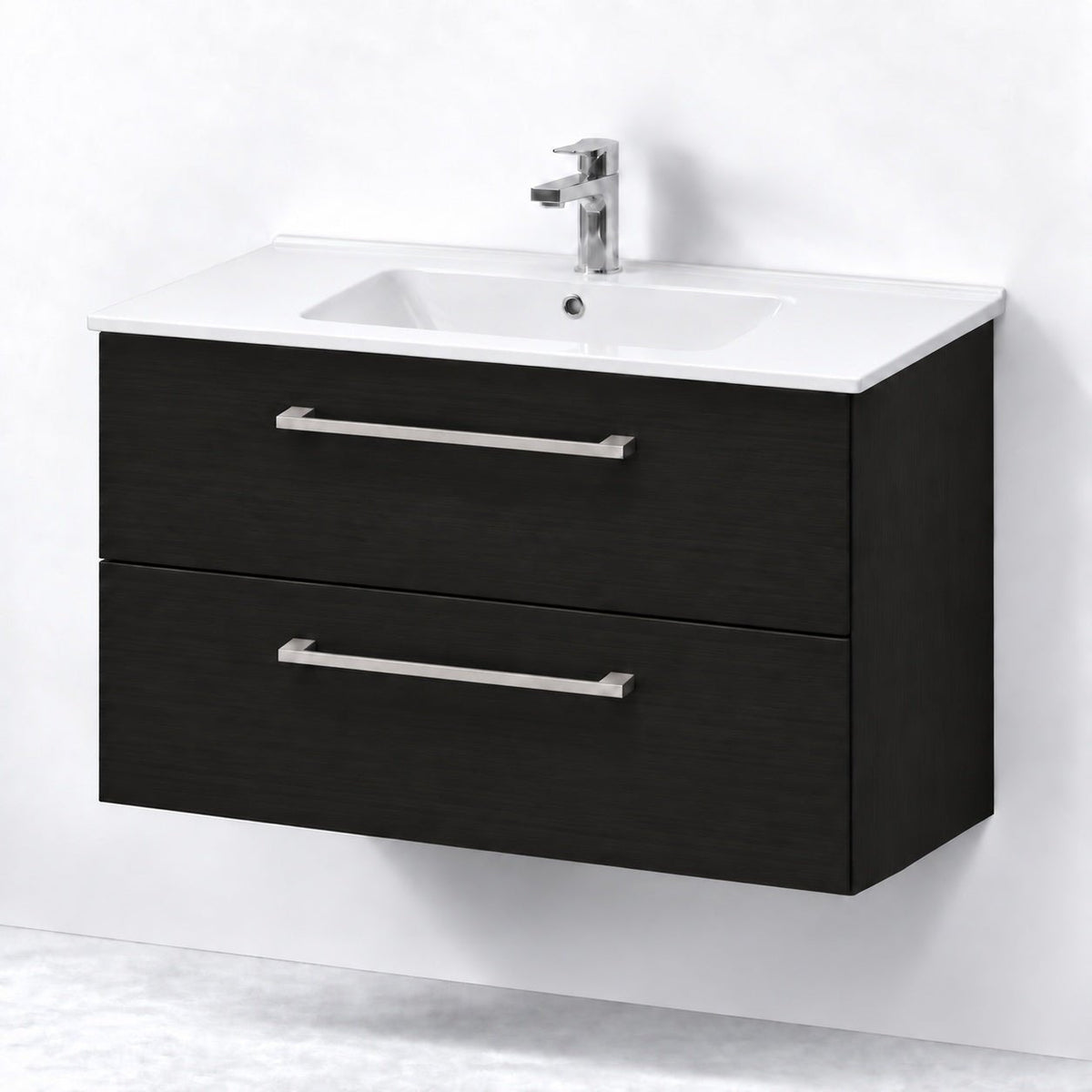 Vanity unit 90 cm black wood, porcelain basin - Adam - MASTERSTORE - 8595677174441 - Vanity Units - 75-090-50-22-50 - 8595677174441