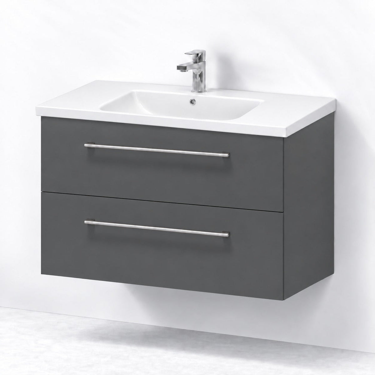 Vanity unit 100 cm in anthracite grey with porcelain basin - Melhus - MASTERSTORE - 8595677172010 - Vanity Units - 75-100-68-43-40 - 8595677172010
