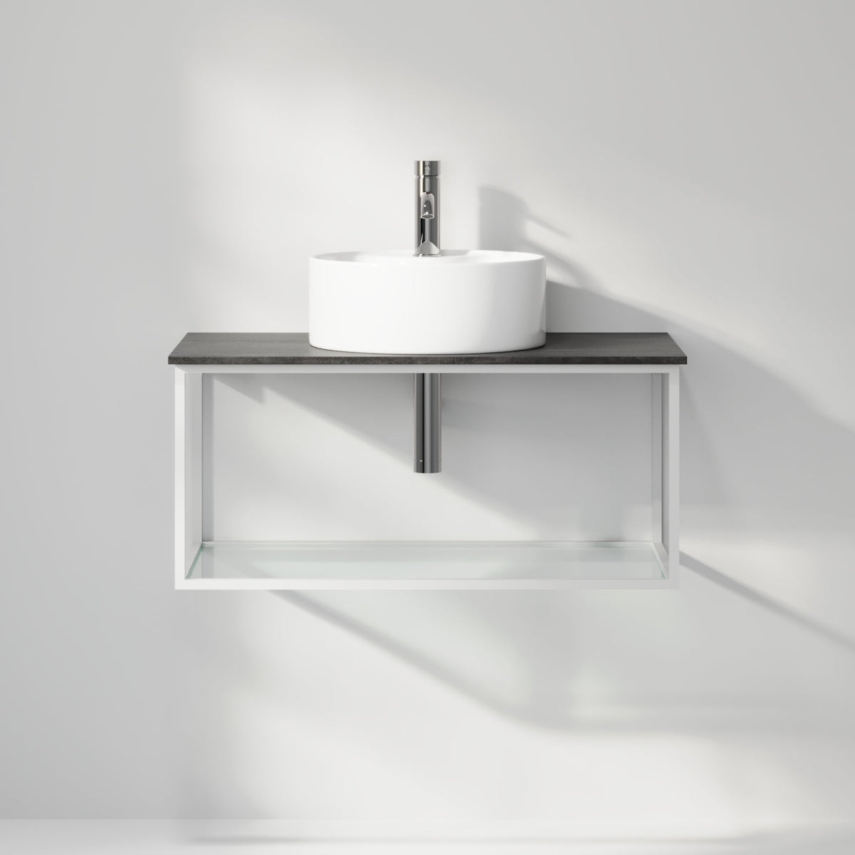 Vanity unit 80 cm in matt white with glass shelf - Stenstorp - MASTERSTORE - 8595677159974 - Vanity Units - 79-080-11-01-40 - 8595677159974