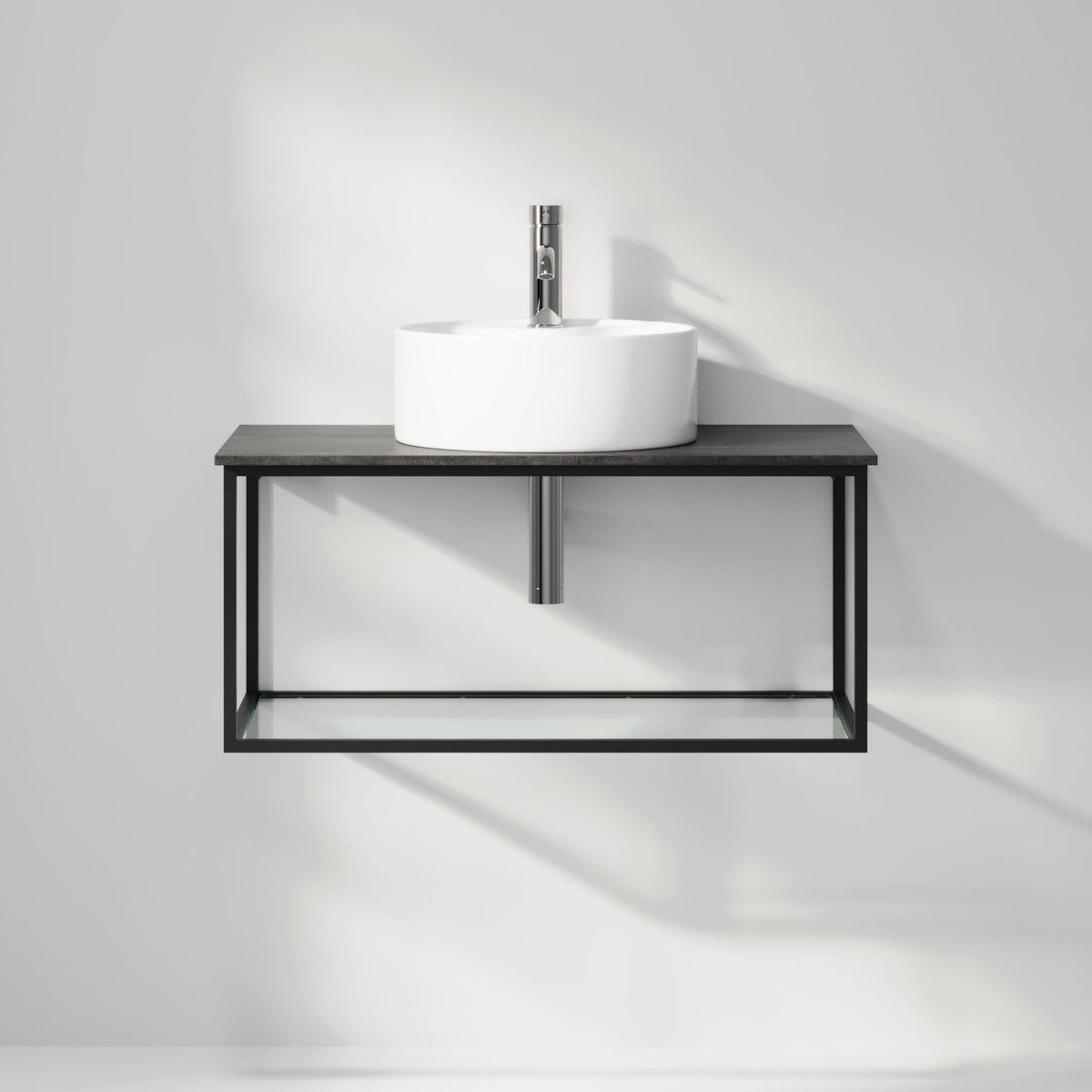 Vanity unit 80 cm in matt black with glass shelf - Stenstorp - MASTERSTORE - 8595677159981 - Vanity Units - 79-080-11-02-40 - 8595677159981