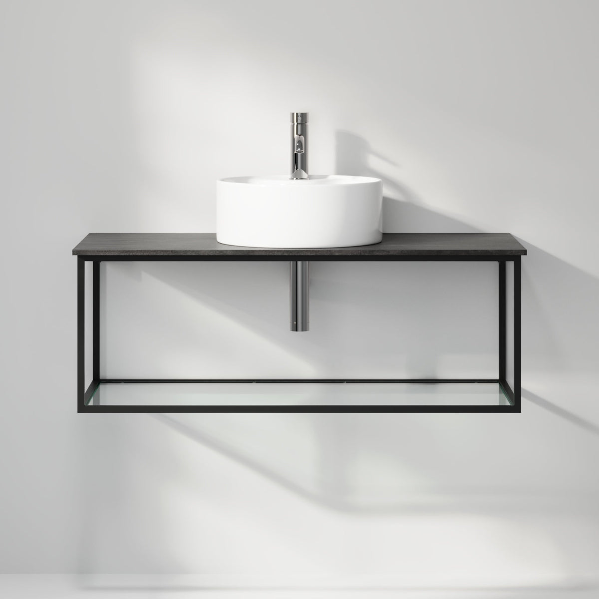 Vanity unit 100 cm in matt black with glass shelf - Stenstorp - MASTERSTORE - 8595677160000 - Vanity Units - 79-100-11-02-40 - 8595677160000