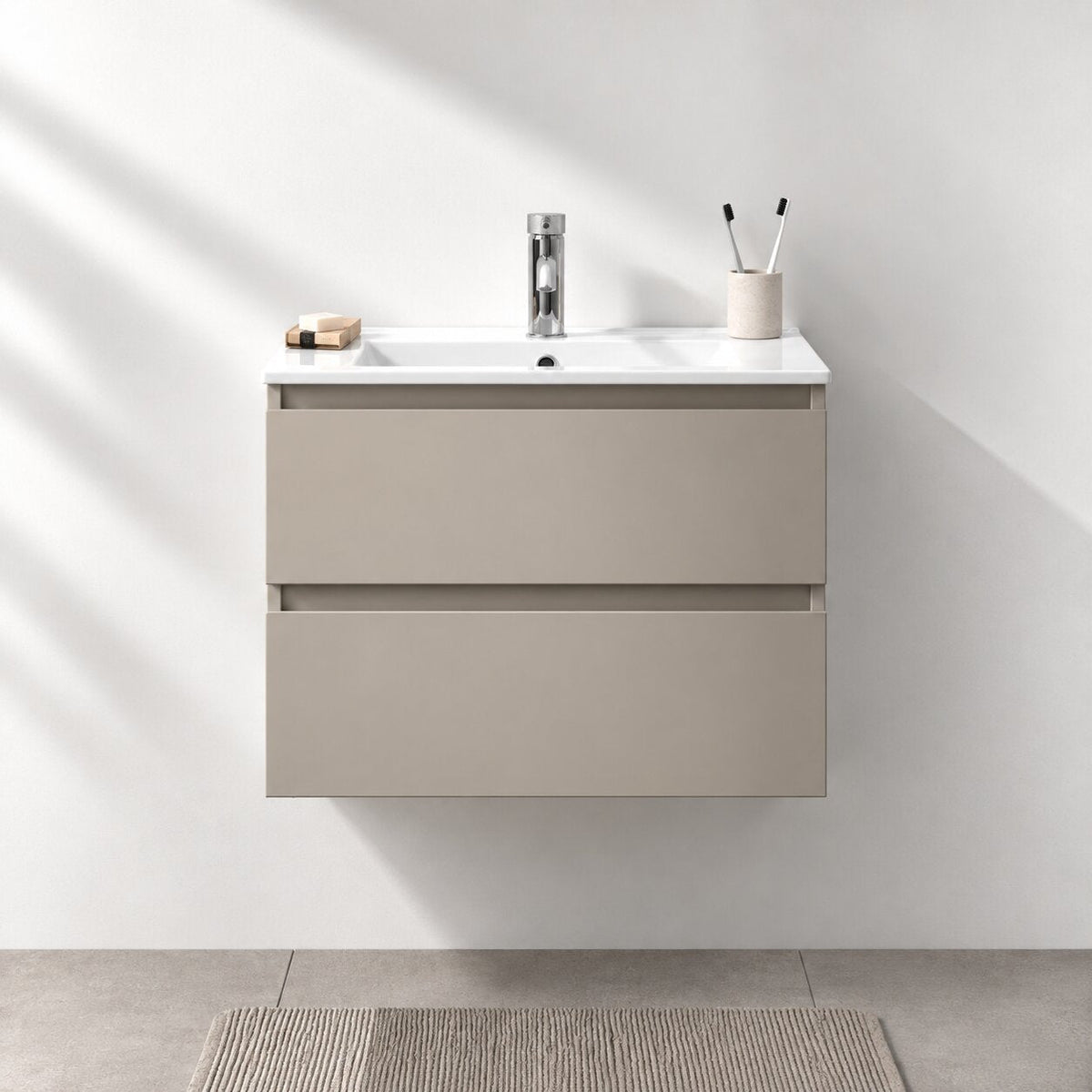 Badrumsmöbel med klassiska integrerade fronter - 60x46x50 cm - Marakesh - porslinstvättställ - Kenwood