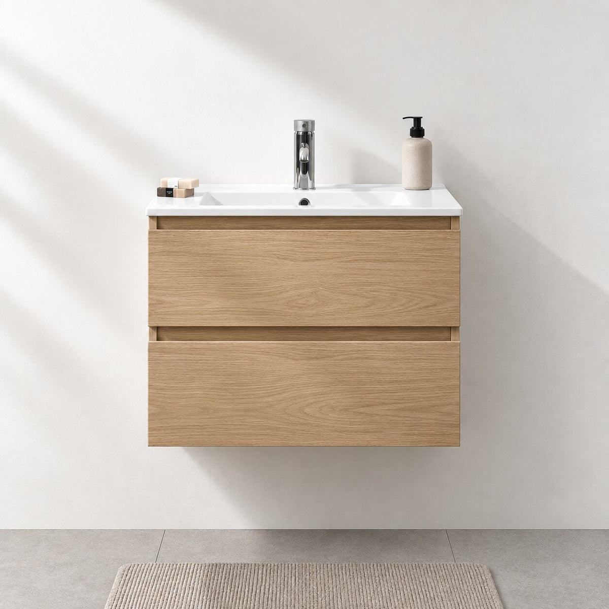 Badrumsmöbel med klassiska integrerade Fronter - 60x46x50 cm - ek - Porslin tvättställ - Kenwood