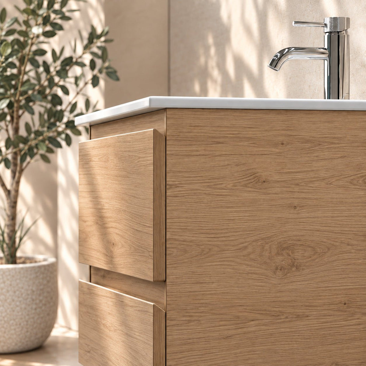 Bathroom furniture with classic integrated fronts - 90x46x50 cm - oak - ceramic basin - Kenwood - MASTERSTORE - 8595677181104 - Vanity Units - 80-090-04-86-01 - 8595677181104