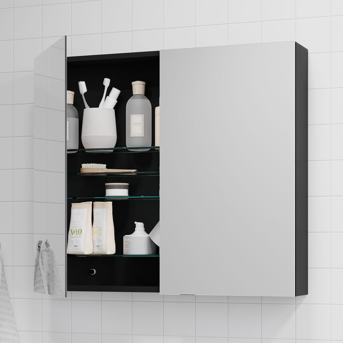 Mirror Cabinet - 80x14x70 cm - Matt Black - Idse - MASTERSTORE - 8595677176810 - Mirror Cabinets - 82-080-40-02-00 - 8595677176810