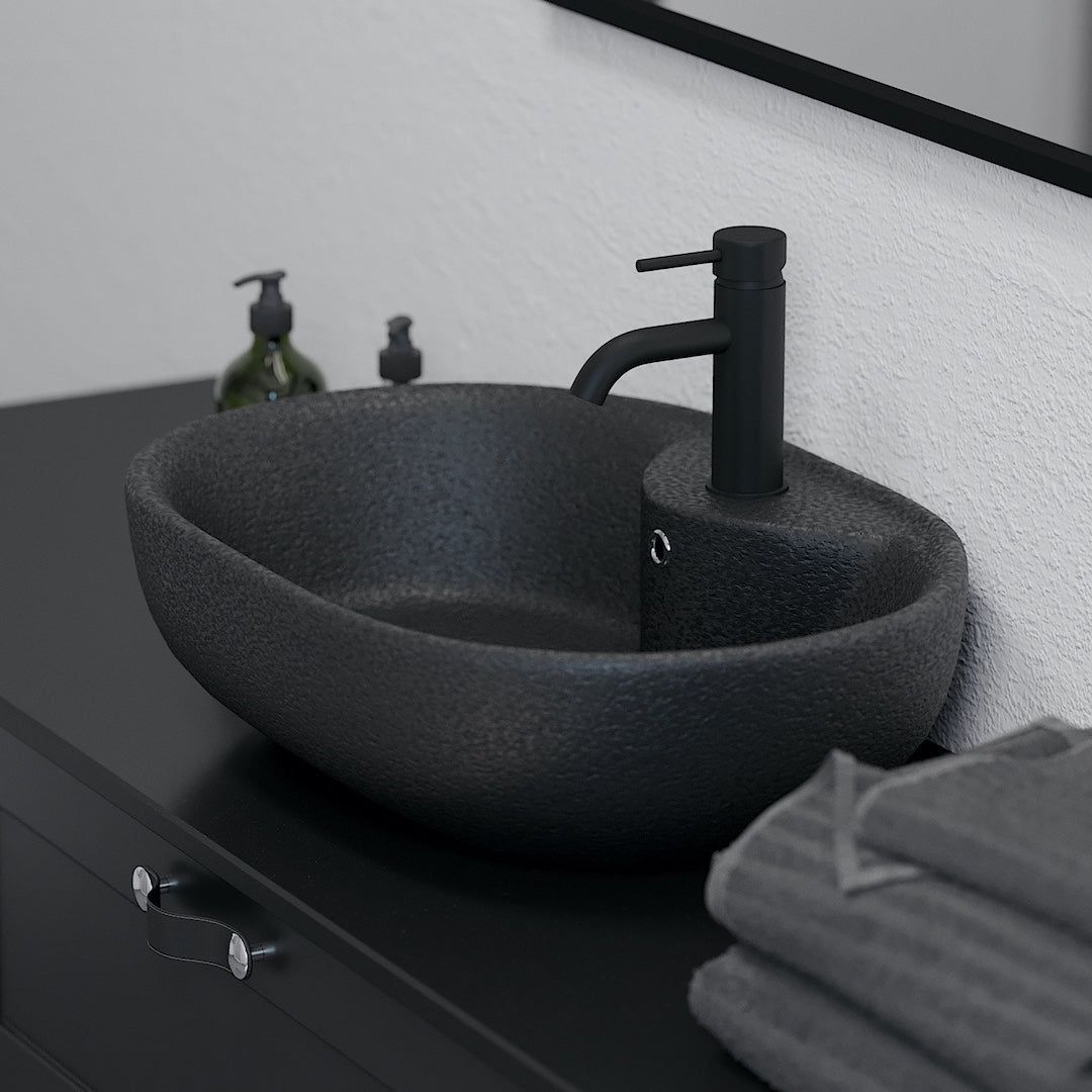 Freestanding oval washbasin - 59.5x41x17 cm - sanitary ceramic - matt black - Tromsø - MASTERSTORE - 8594175640199 - Wash Basins - 06-060-08-02-00 - 8594175640199