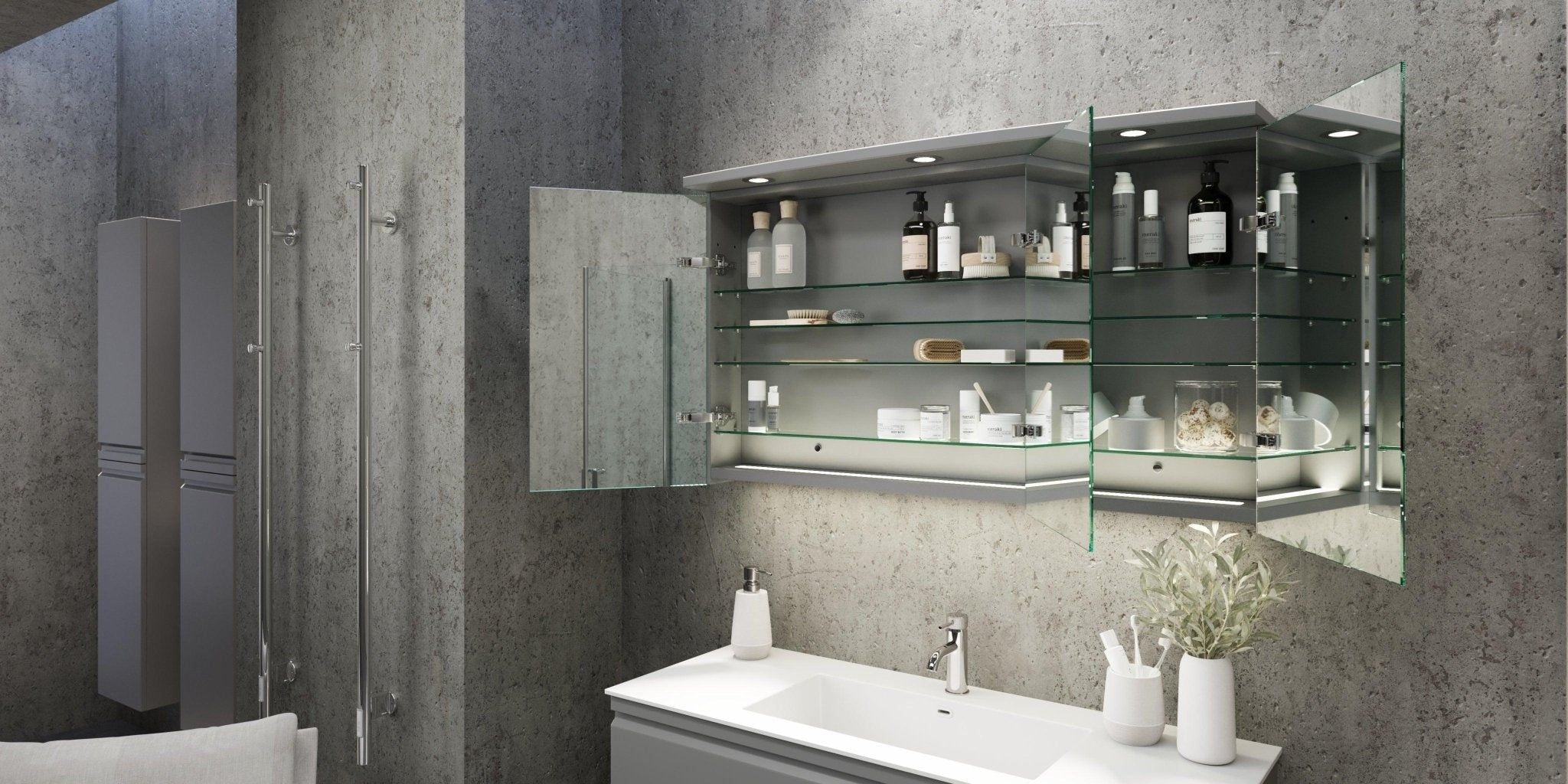 Mirror cabinet with light 100x70x14 cm - round light canopy - electric plug - matt grey - Fredrikstad - MASTERSTORE - 8594175642827 - Mirror Cabinets - 02-100-01-03-00 - 8594175642827
