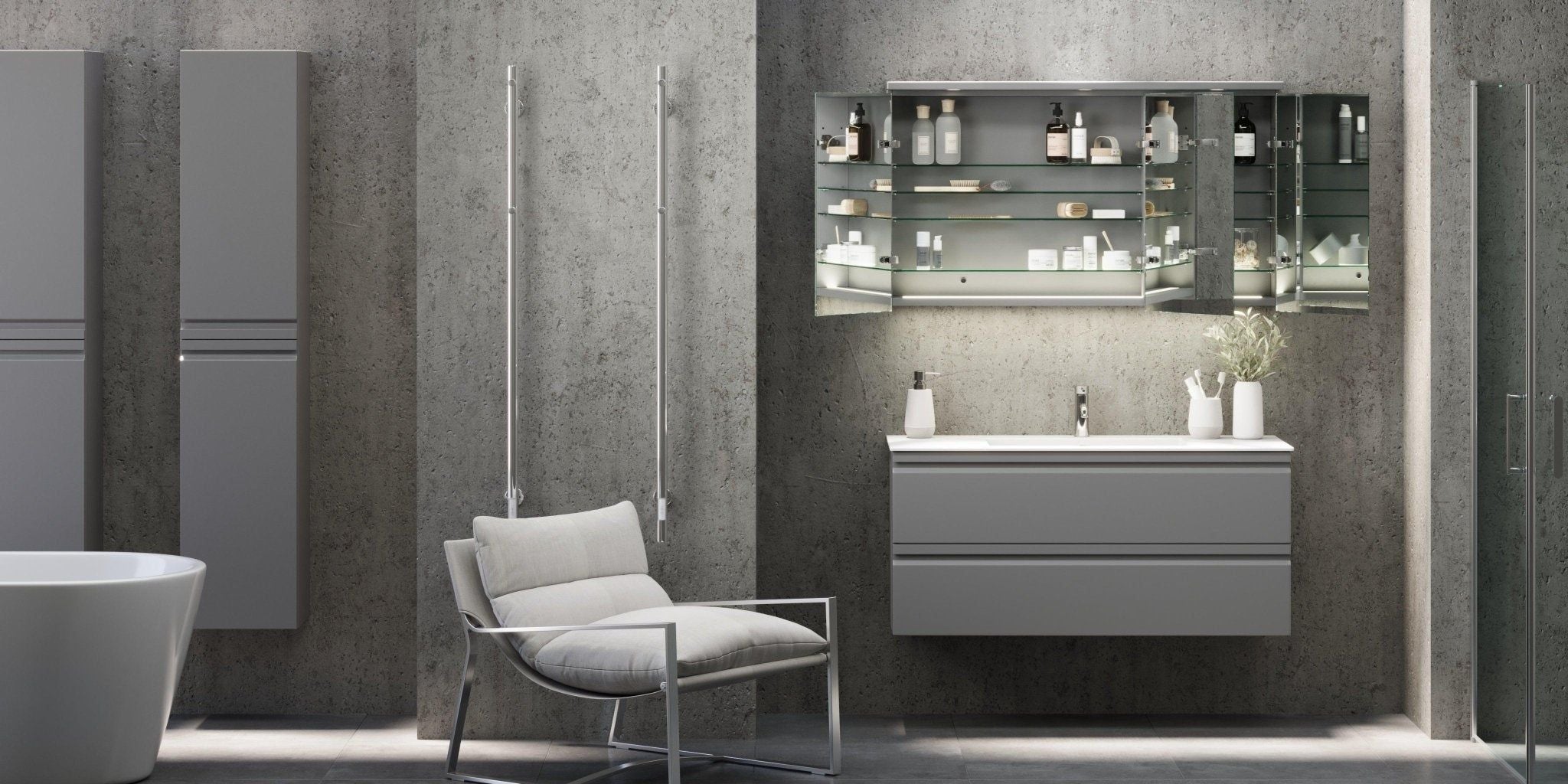 Mirror cabinet with light 100x70x14 cm - round light canopy - electric plug - matt grey - Fredrikstad - MASTERSTORE - 8594175642827 - Mirror Cabinets - 02-100-01-03-00 - 8594175642827