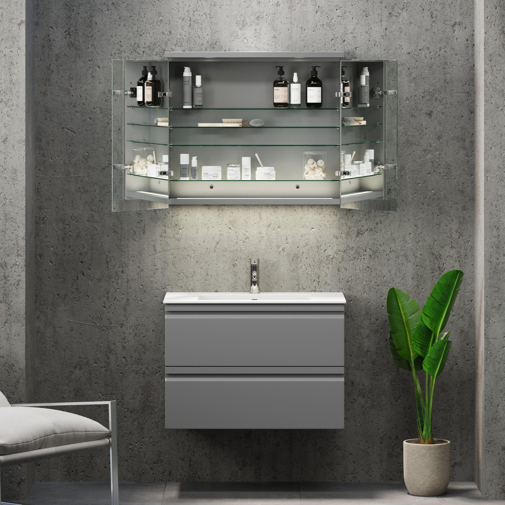 Fredrikstad, Mirror Cabinet, Grey Mat - 100 cm - MASTERSTORE - 8594175642827 - Mirror Cabinet - 02-100-01-03-00 - 8594175642827