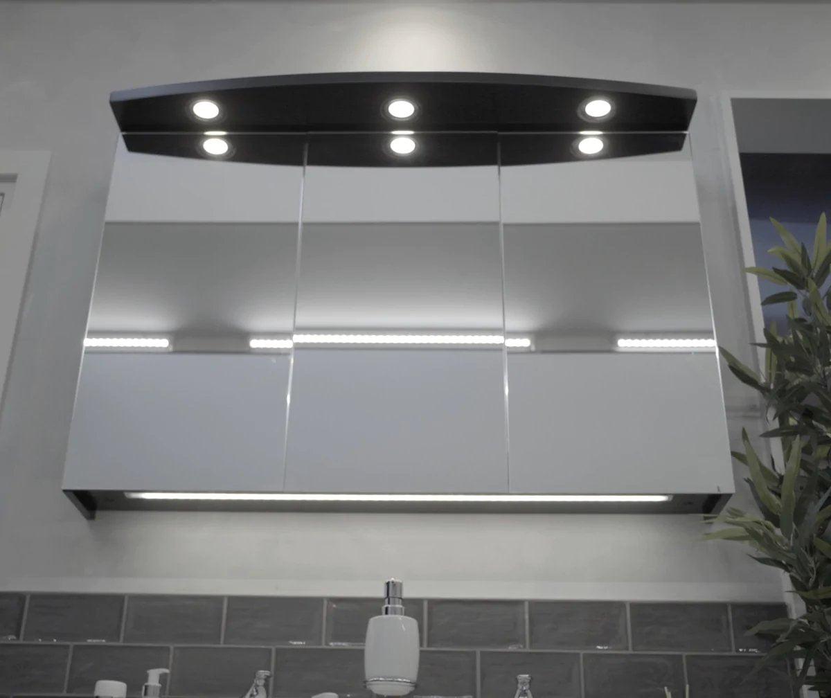 Fredrikstad Spegelskåp med LED belysning, Rund, Svart Matt