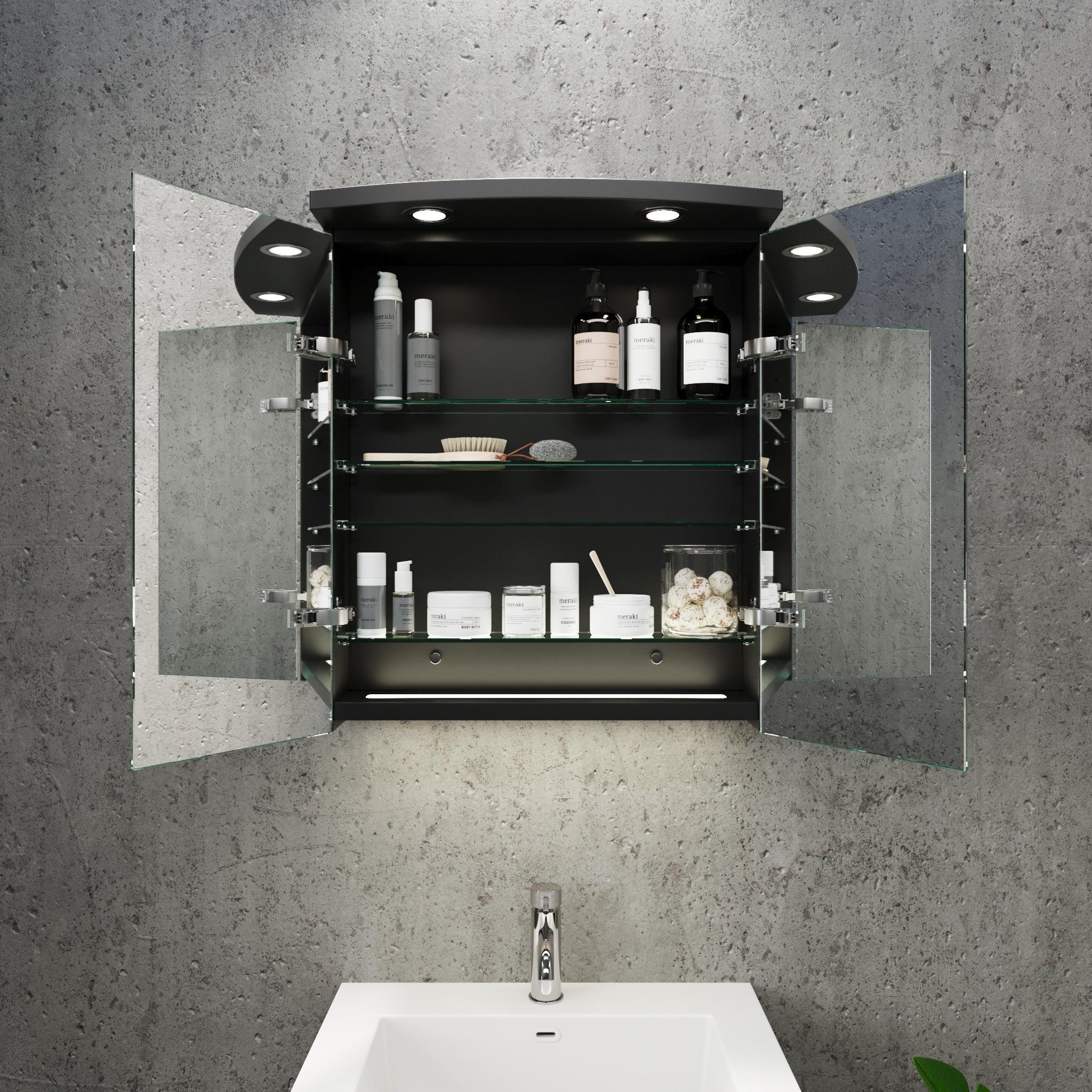 Fredrikstad Spegelskåp med LED belysning, Rund, Svart Matt