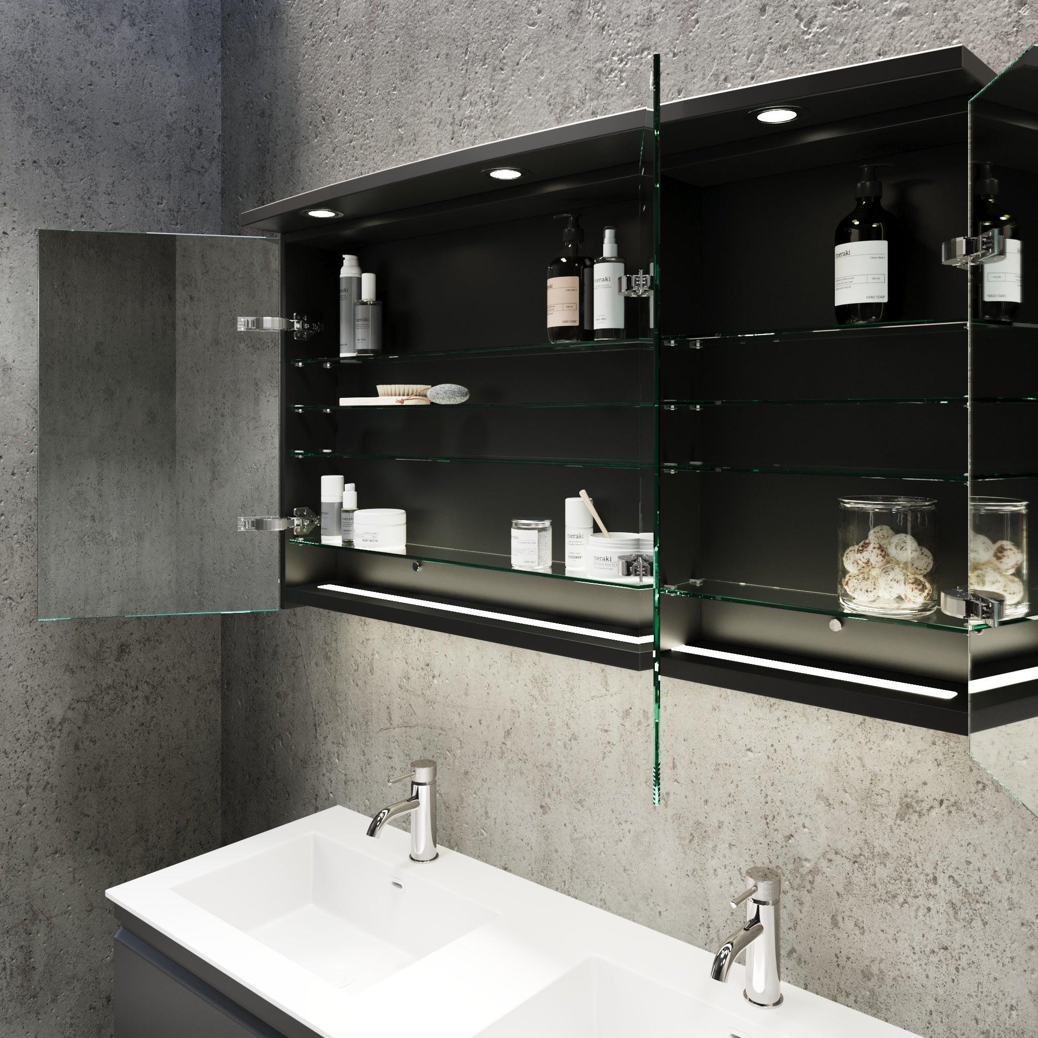 Fredrikstad Spegelskåp med LED belysning, Rund, Svart Matt