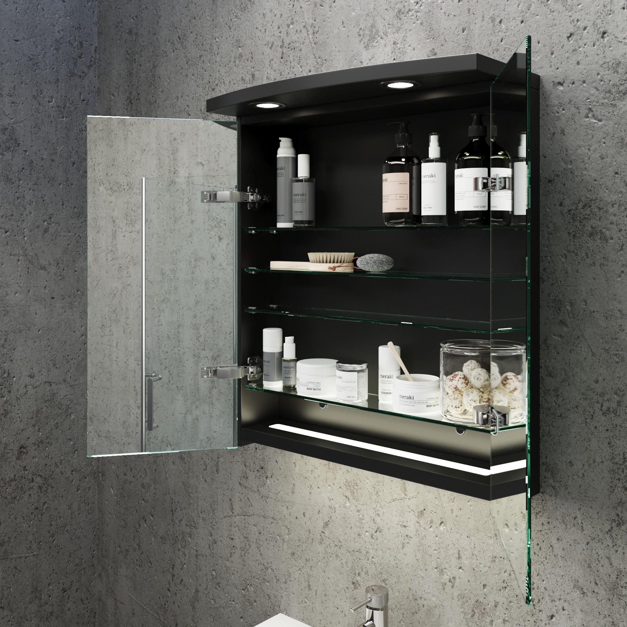 Fredrikstad Spegelskåp med LED belysning, Rund, Svart Matt