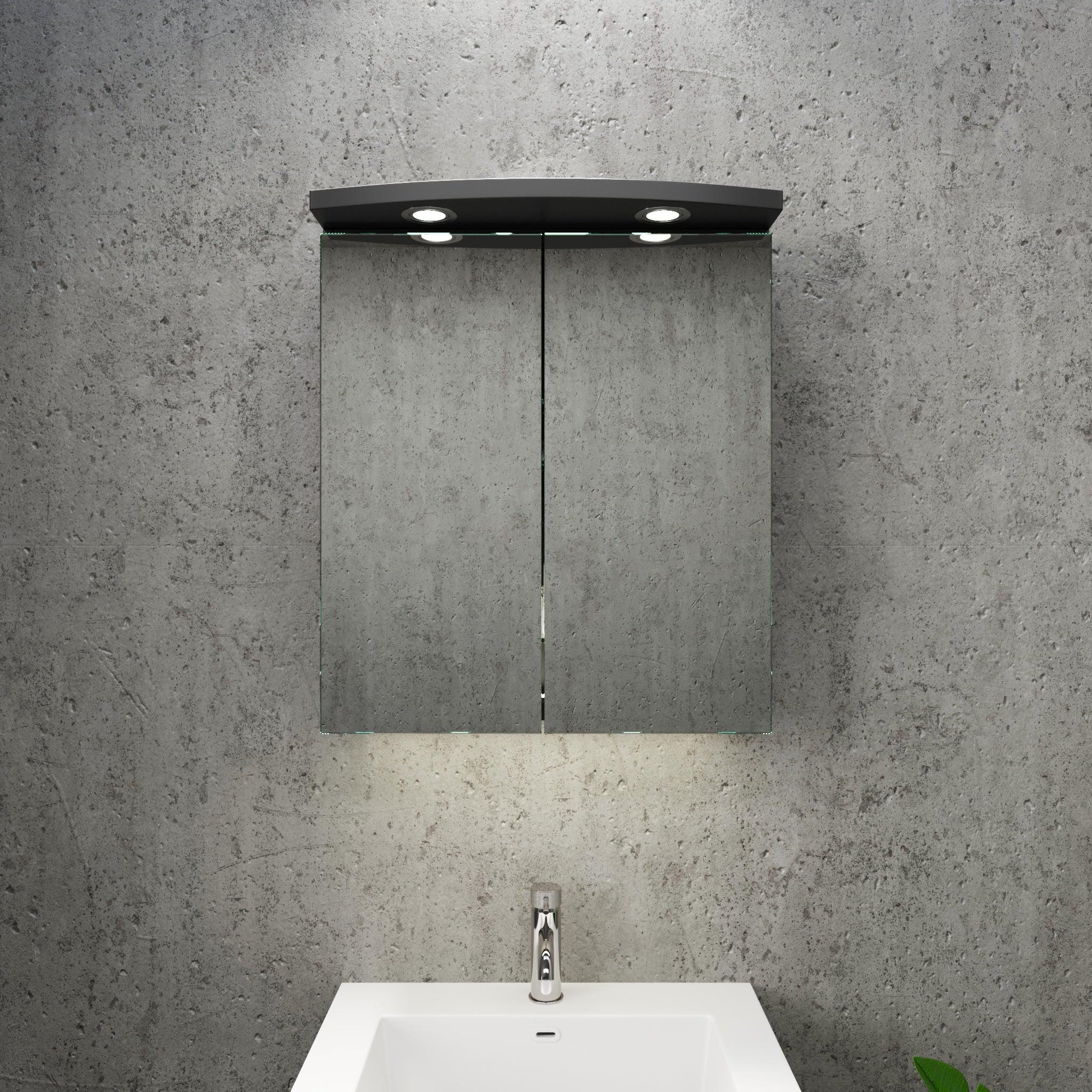 Fredrikstad Spegelskåp med LED belysning, Rund, Svart Matt