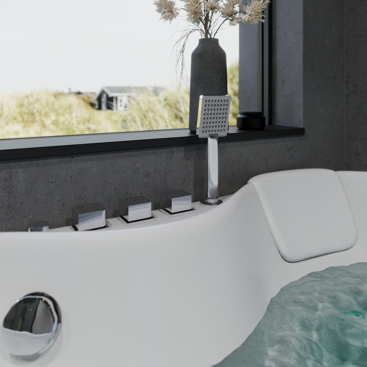Hörnbubbelbadkar – luft- och hydromassage – 150x150x65 cm – med uppvärmning – vit – Ulstrup