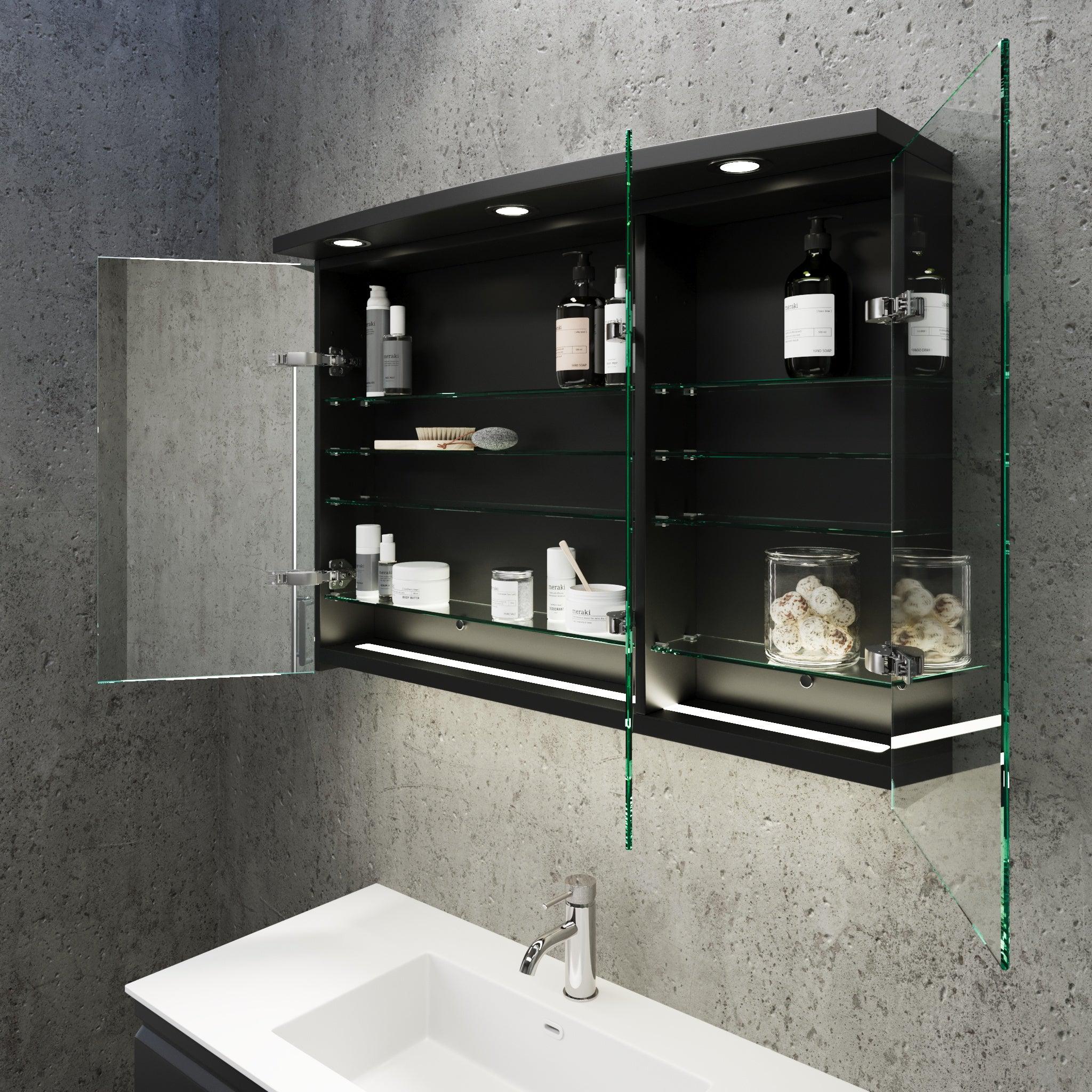 Fredrikstad Spegelskåp med LED belysning, Rund, Svart Matt