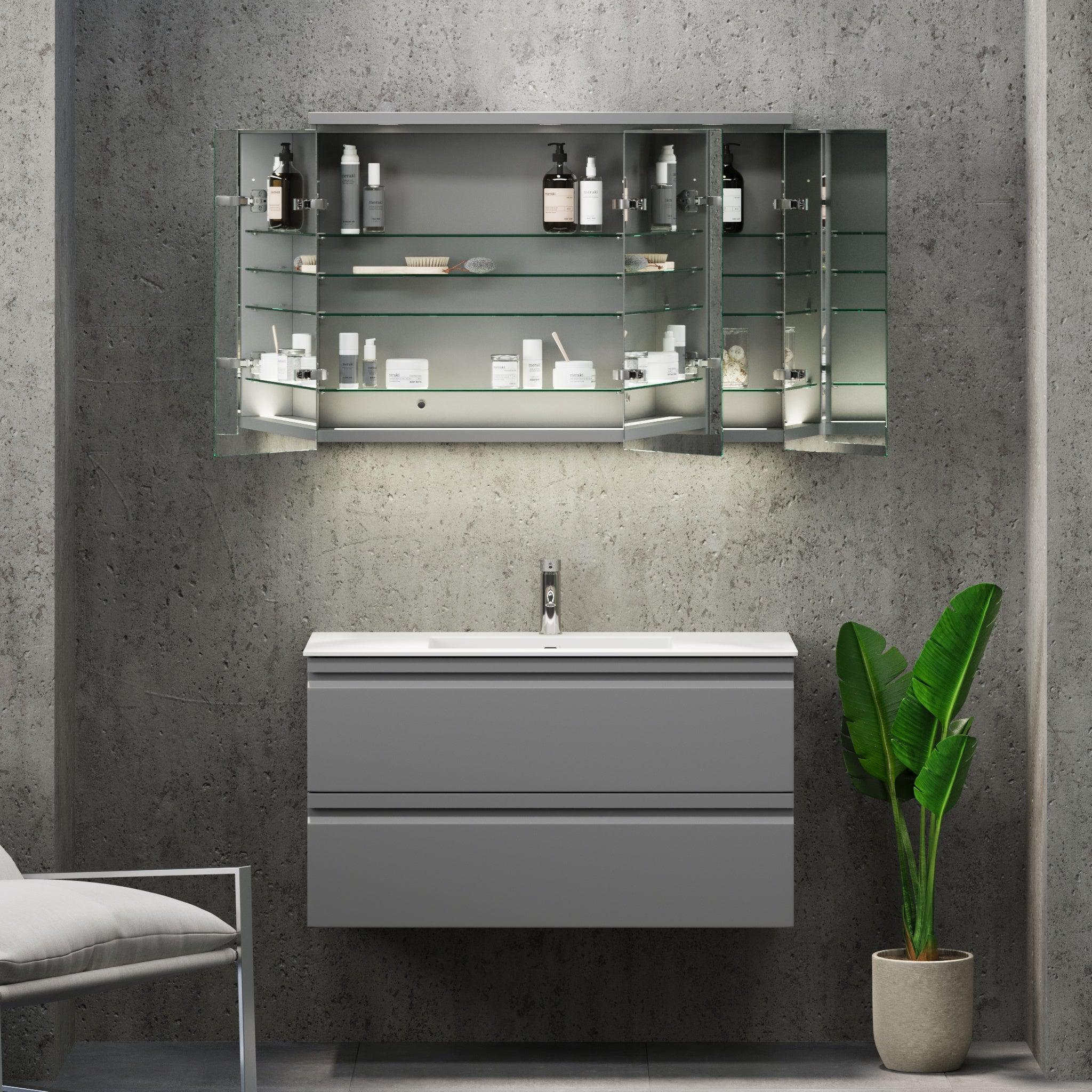 Fredrikstad, Mirror Cabinet, Grey Mat - 60 cm - MASTERSTORE - 8594175645262 - Mirror Cabinet - 02 - 060 - 01 - 03 - 00 - 8594175645262