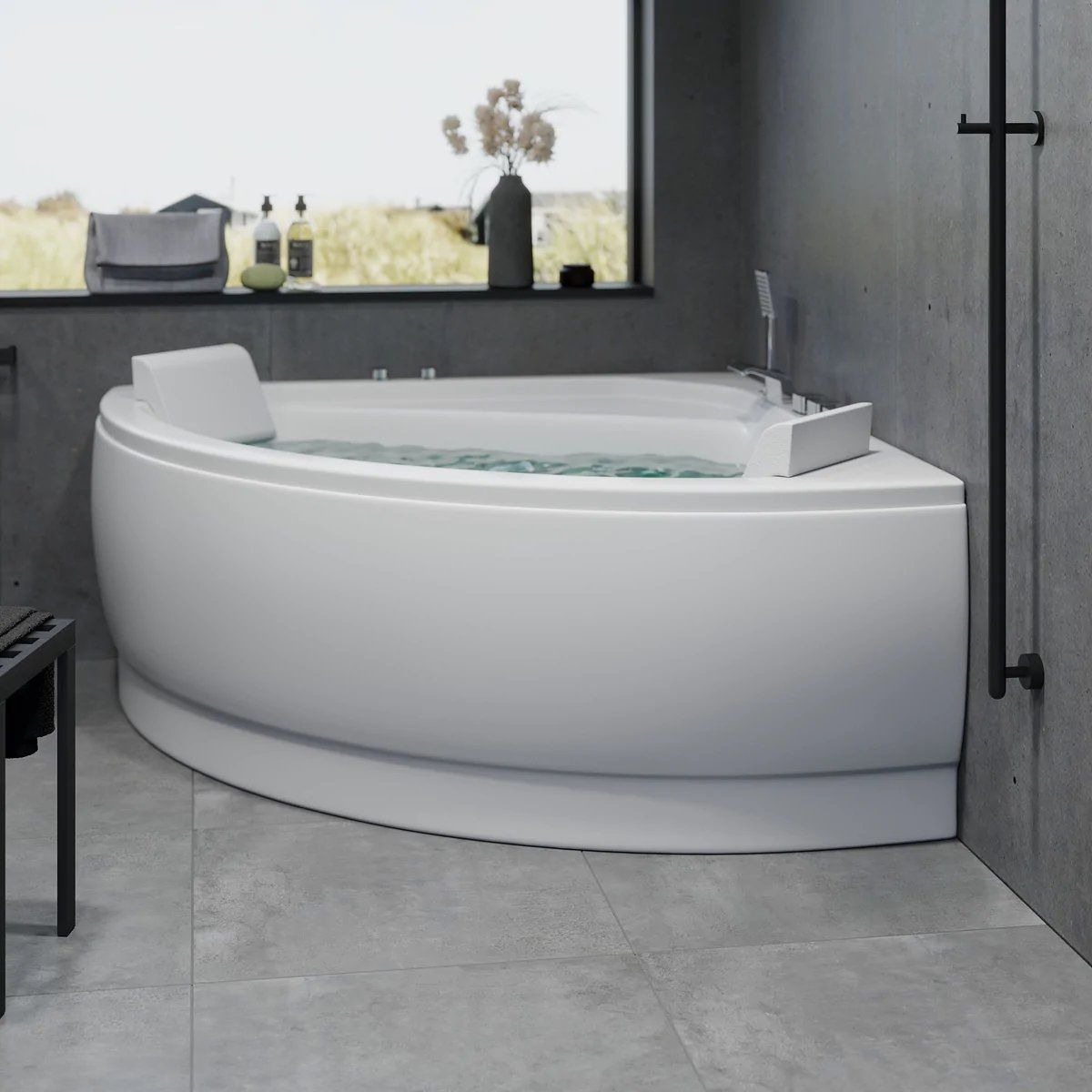 Corner whirlpool bathtub - air and hydromassage - 130x130x58 cm - with heating - white - Ulstrup - MASTERSTORE - 8594175645446 - Whirpool Bathtub - 12-130-03-11-00 - 8594175645446
