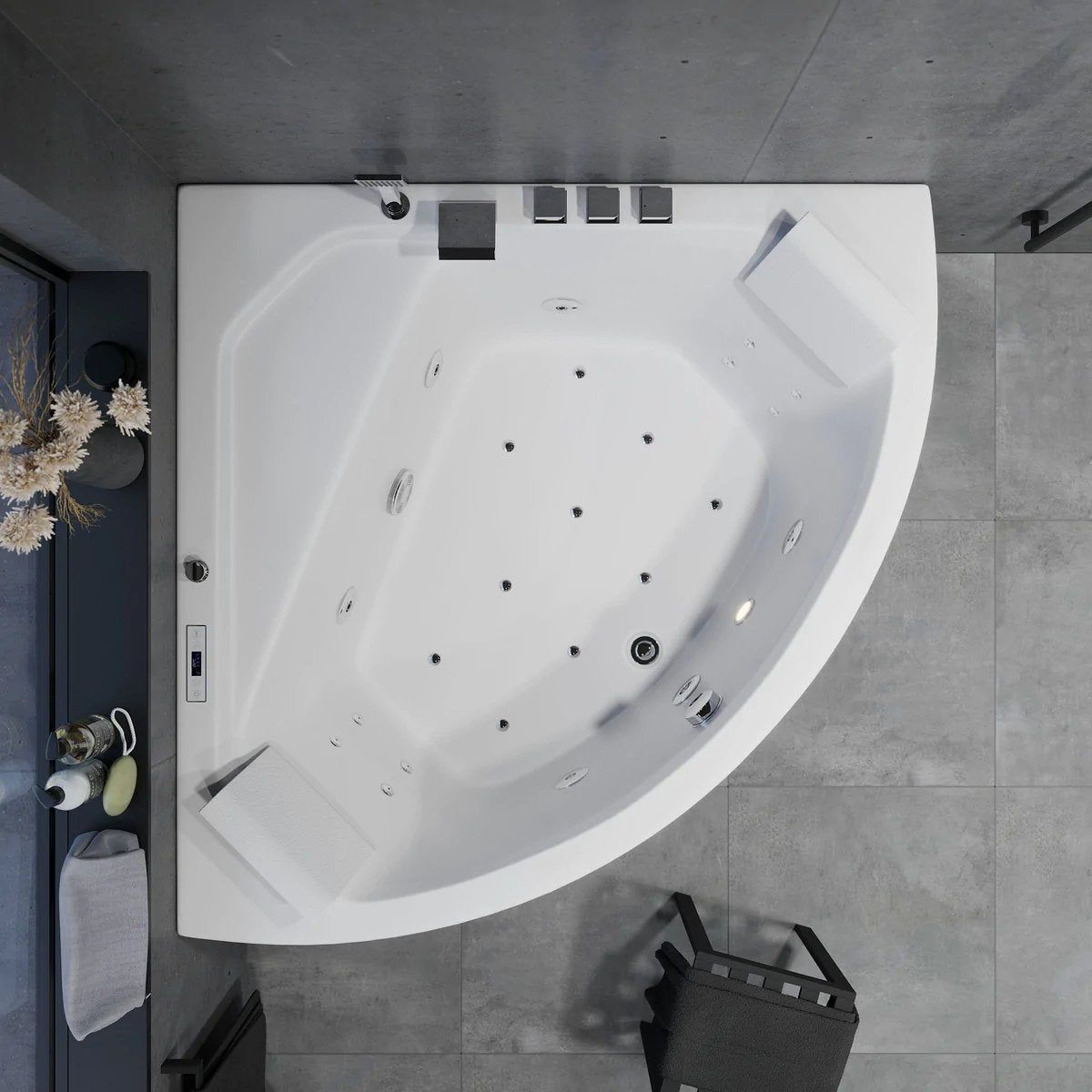 Corner whirlpool bathtub - air and hydromassage - 130x130x58 cm - with heating - white - Ulstrup - MASTERSTORE - 8594175645446 - Whirpool Bathtub - 12-130-03-11-00 - 8594175645446