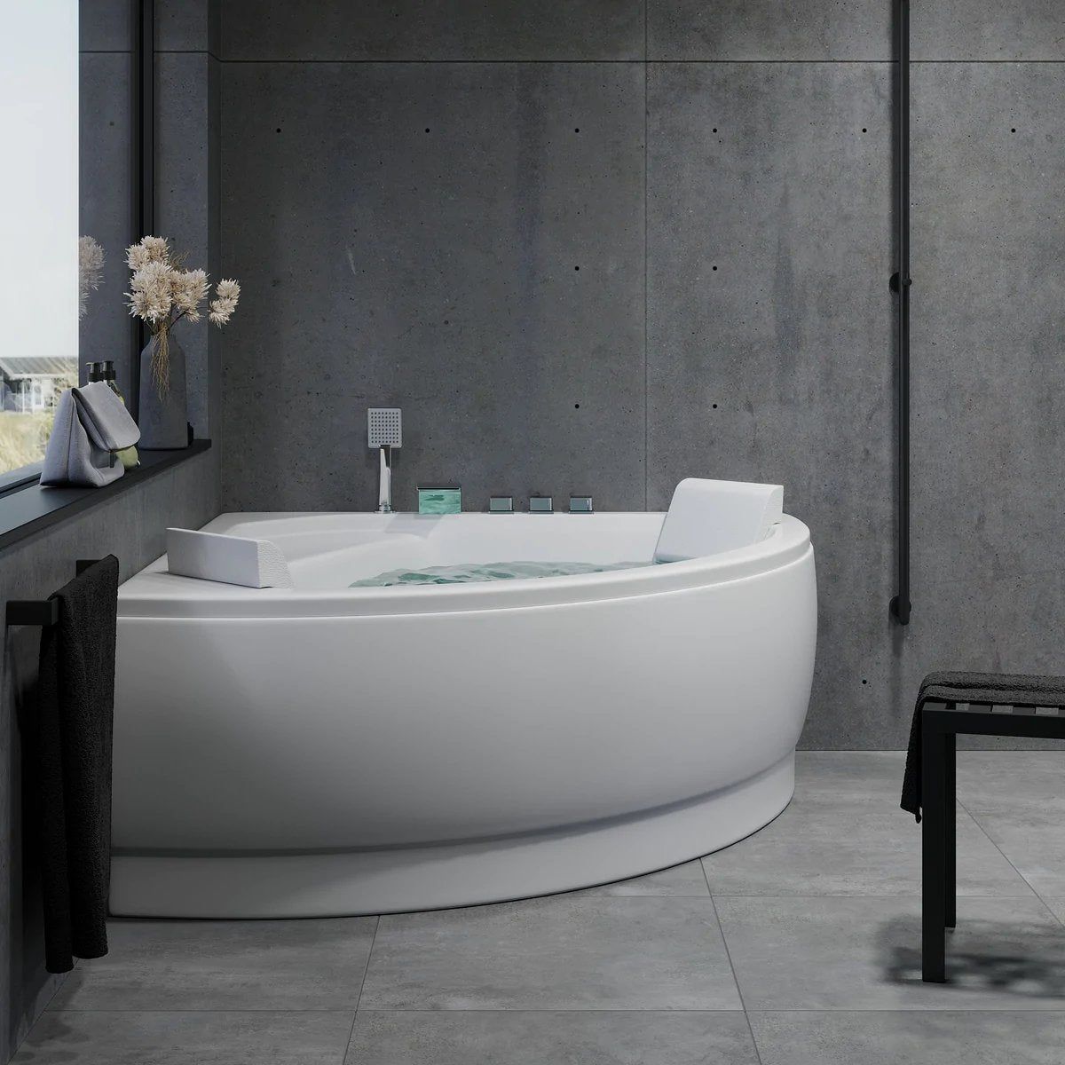Corner whirlpool bathtub - air and hydromassage - 140x140x58 cm - with heating - white - Ulstrup - MASTERSTORE - 8594175645699 - Whirpool Bathtub - 12-140-03-11-00 - 8594175645699