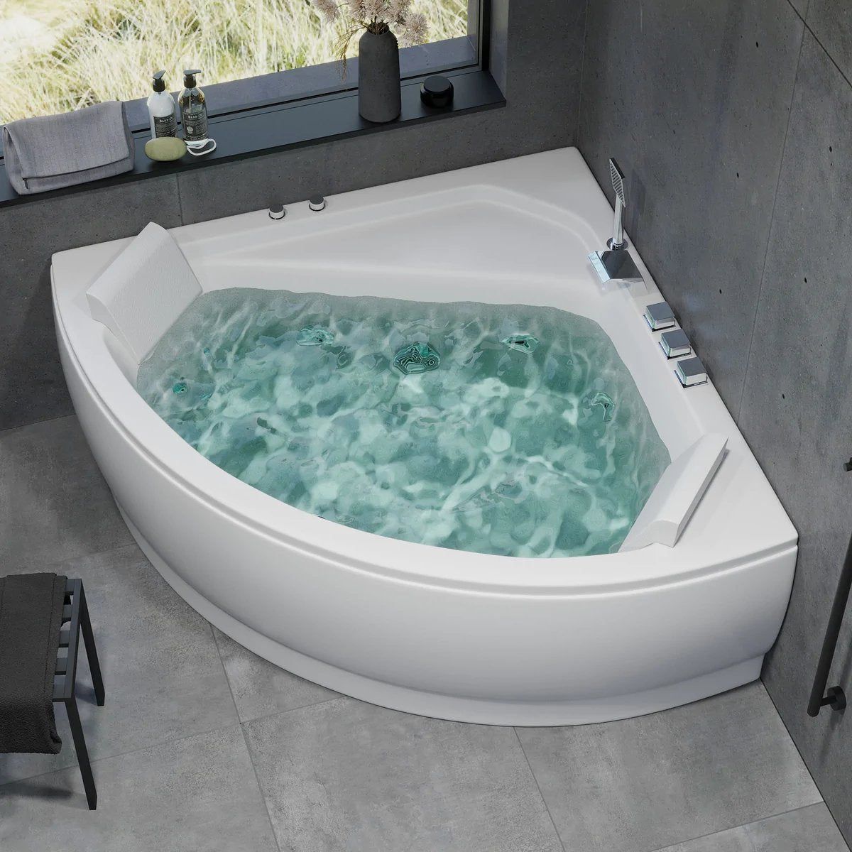 Corner whirlpool bathtub - air and hydromassage - 140x140x58 cm - with heating - white - Ulstrup - MASTERSTORE - 8594175645699 - Whirpool Bathtub - 12-140-03-11-00 - 8594175645699