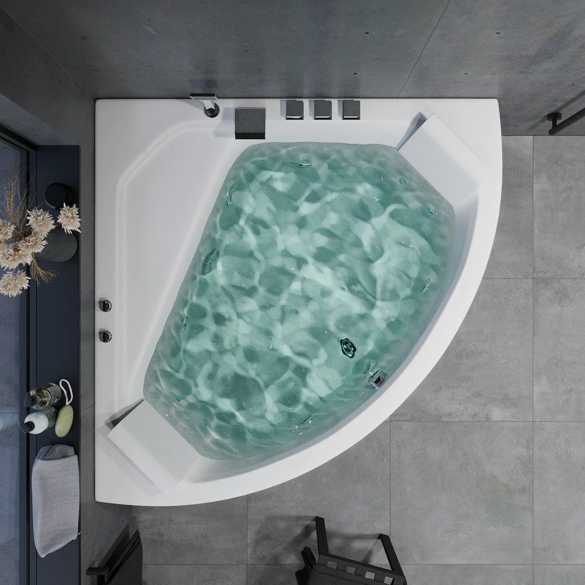 Corner whirlpool bathtub - air and hydromassage - 140x140x58 cm - with heating - white - Ulstrup - MASTERSTORE - 8594175645699 - Whirpool Bathtub - 12-140-03-11-00 - 8594175645699