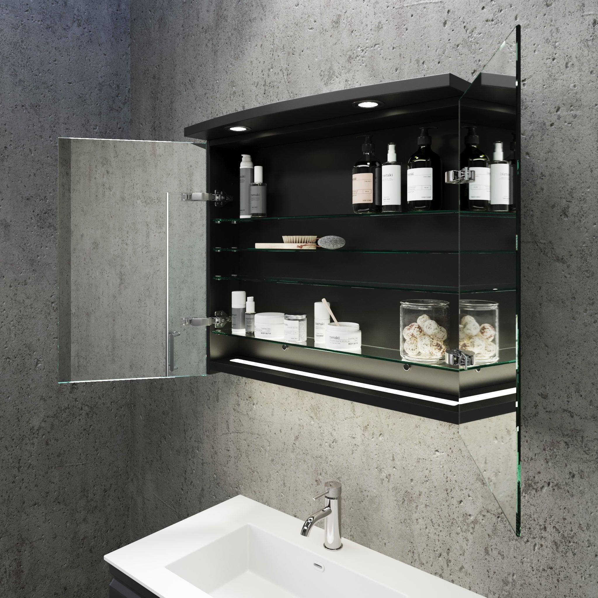 Fredrikstad Spegelskåp med LED belysning, Rund, Svart Matt