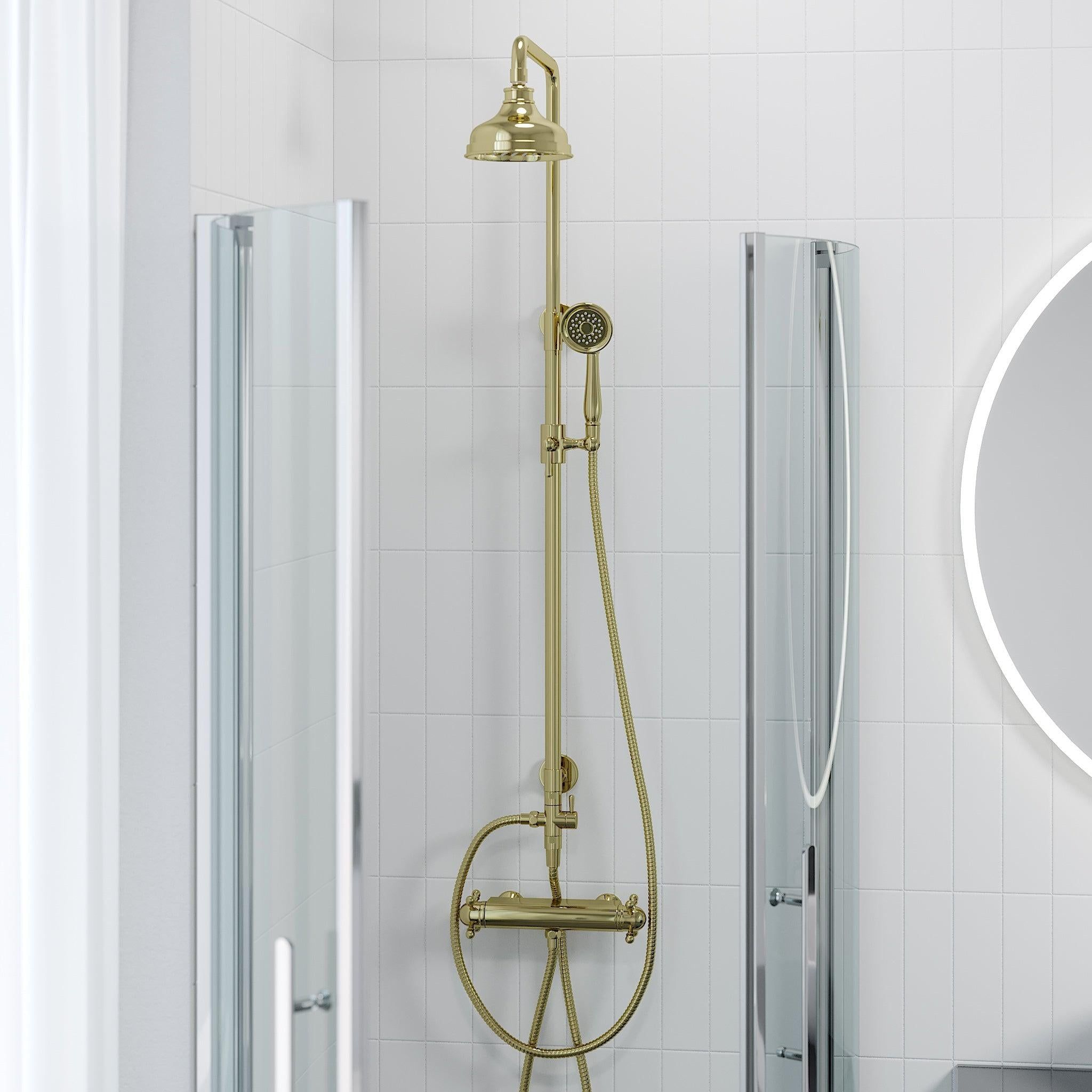 Retro shower set with overhead & hand shower - shiny brass - Ærøskøbing - MASTERSTORE - 8595677102444 - Showersystem - 31-120-04-64-00 - 8595677102444