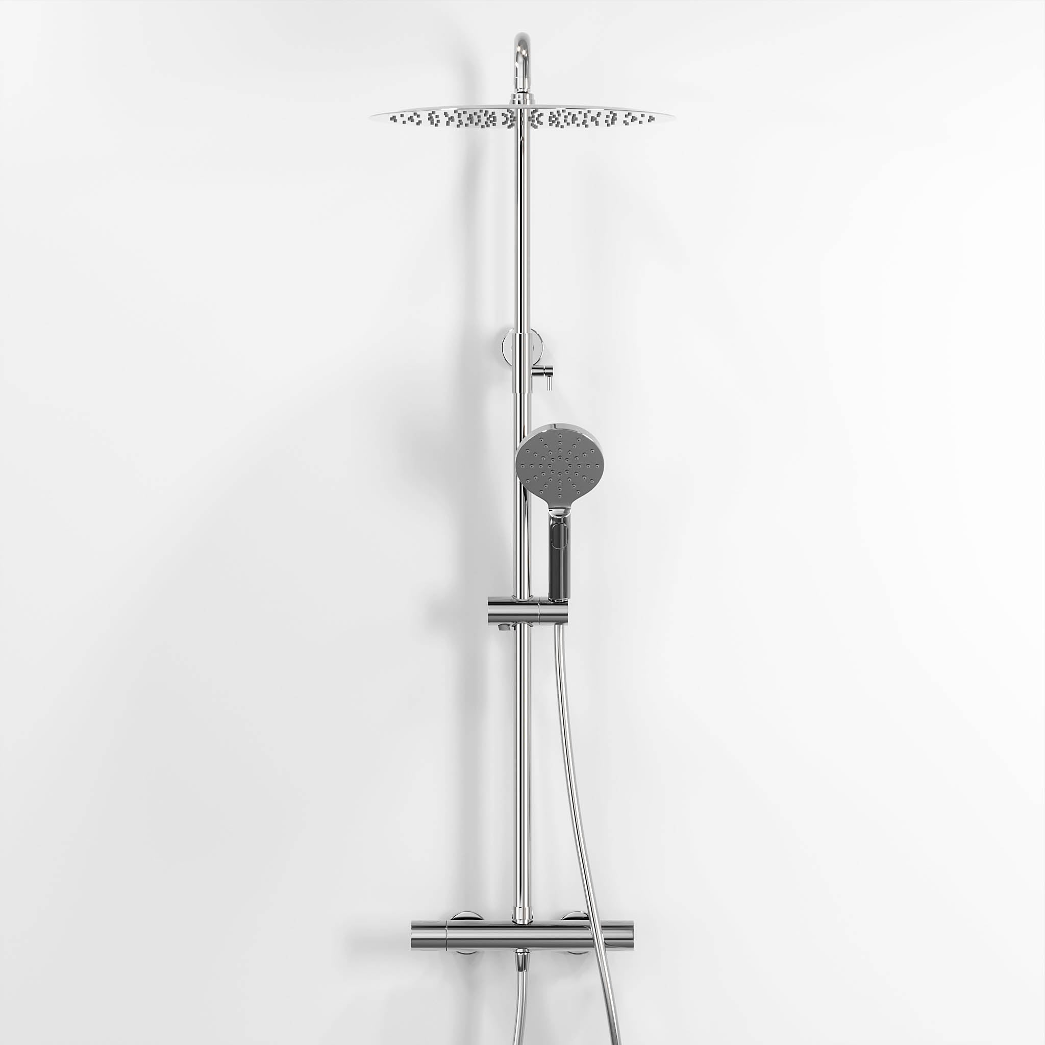 Shower system with thermostatic mixer 150mm C/C - Ø400 mm overhead shower, hand shower - chrome - Dragør - MASTERSTORE - 8595677102956 - Showersystem - 31-120-13-60-00 - 8595677102956