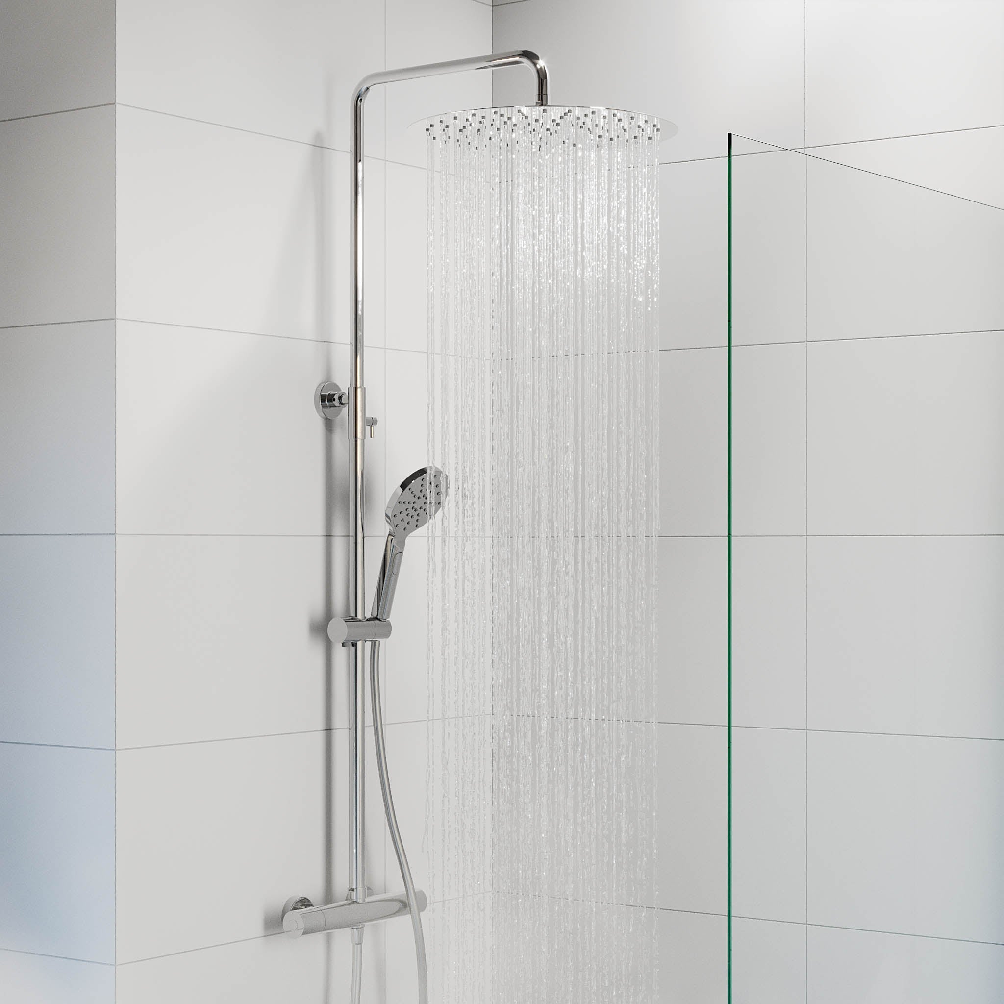 Shower system with thermostatic mixer 150mm C/C - Ø400 mm overhead shower, hand shower - chrome - Dragør - MASTERSTORE - 8595677102956 - Showersystem - 31-120-13-60-00 - 8595677102956