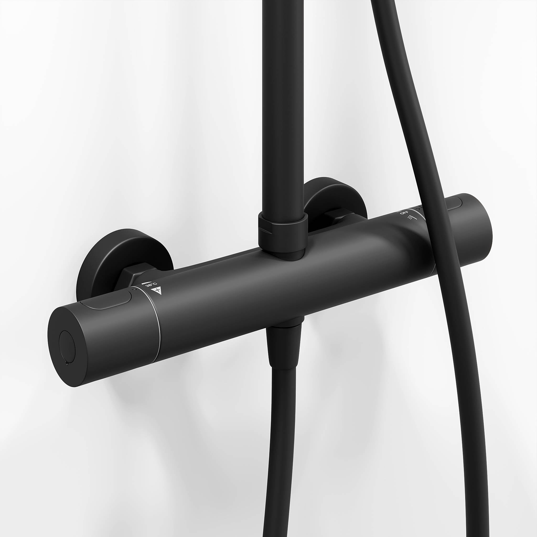 Shower system with thermostatic mixer 150mm C/C - Ø250 mm overhead shower, hand shower - matt black - Dragør - MASTERSTORE - 8595677103816 - Showersystem - 31-120-05-02-00 - 8595677103816