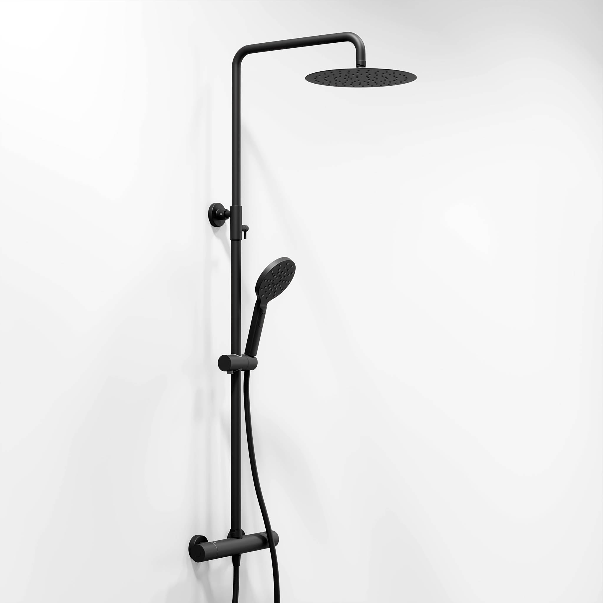 Shower system with thermostatic mixer 150mm C/C - Ø250 mm overhead shower, hand shower - matt black - Dragør - MASTERSTORE - 8595677103816 - Showersystem - 31-120-05-02-00 - 8595677103816