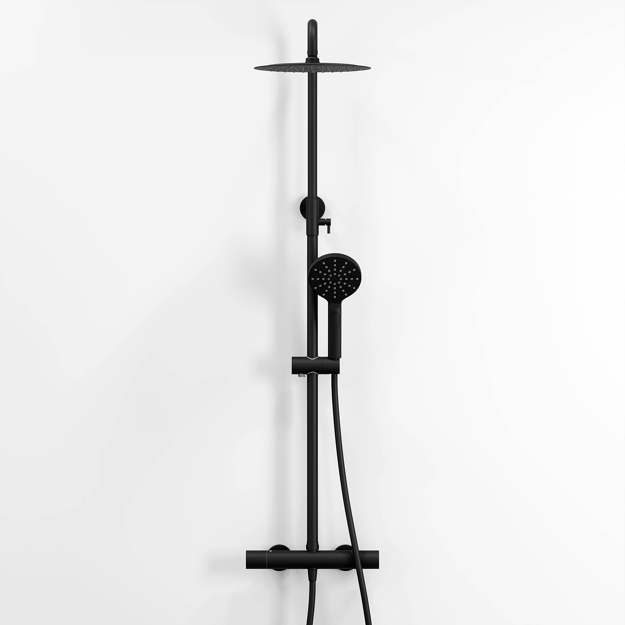 Shower system with thermostatic mixer 150mm C/C - Ø250 mm overhead shower, hand shower - matt black - Dragør - MASTERSTORE - 8595677103816 - Showersystem - 31-120-05-02-00 - 8595677103816