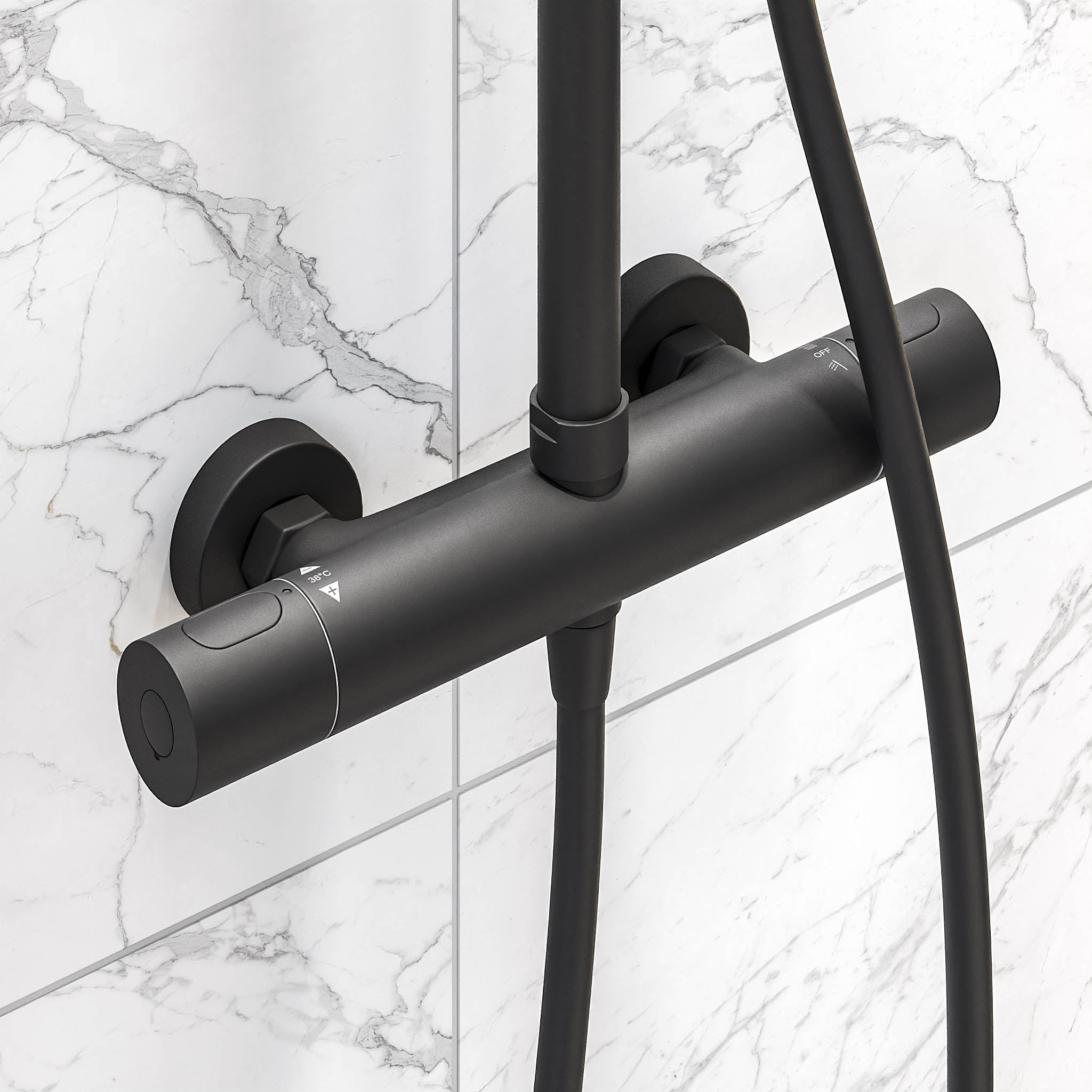 Shower system with thermostatic mixer 150mm C/C - Ø250 mm overhead shower, hand shower - matt black - Dragør - MASTERSTORE - 8595677103816 - Showersystem - 31-120-05-02-00 - 8595677103816