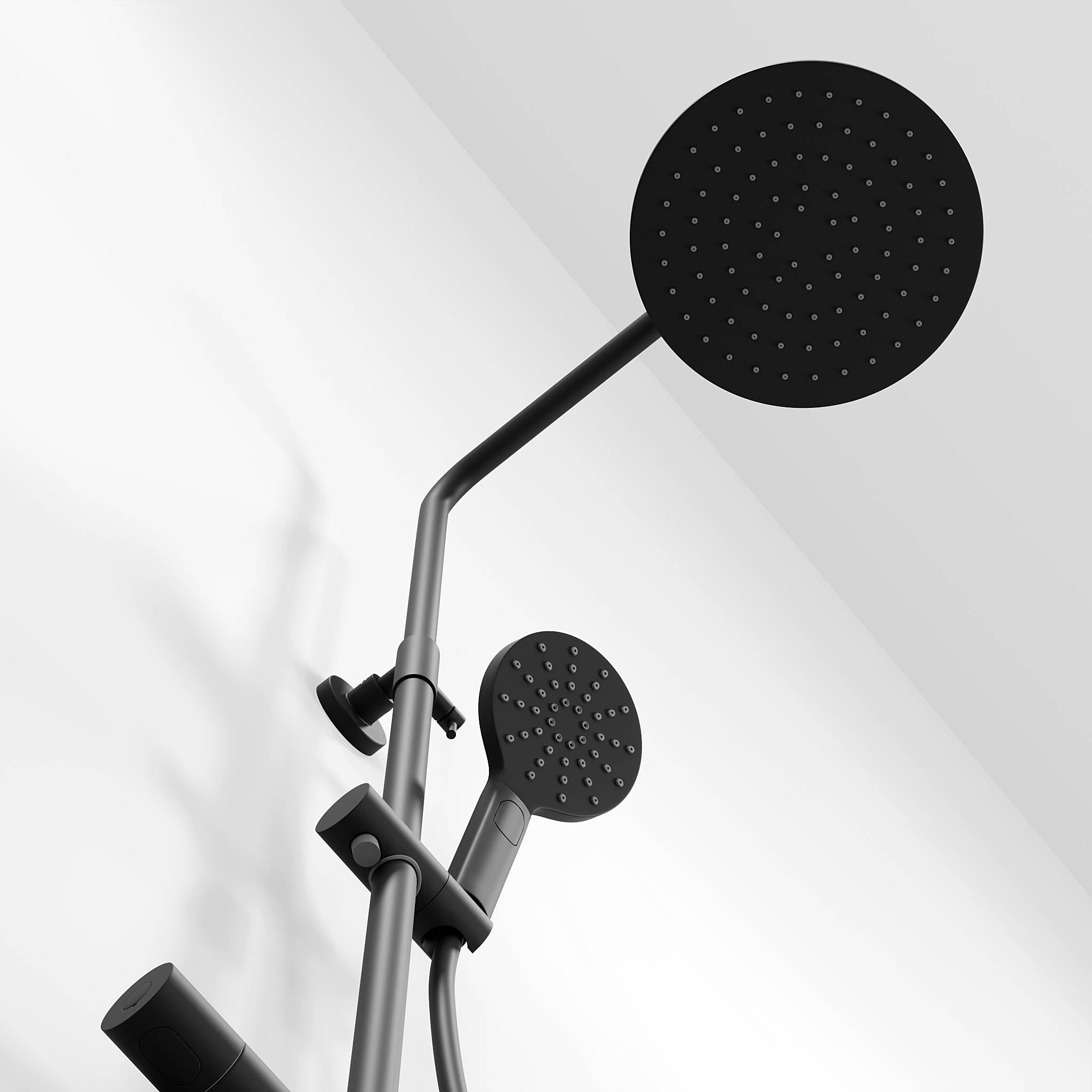 Shower system with thermostatic mixer 150mm C/C - Ø250 mm overhead shower, hand shower - matt black - Dragør - MASTERSTORE - 8595677103816 - Showersystem - 31-120-05-02-00 - 8595677103816
